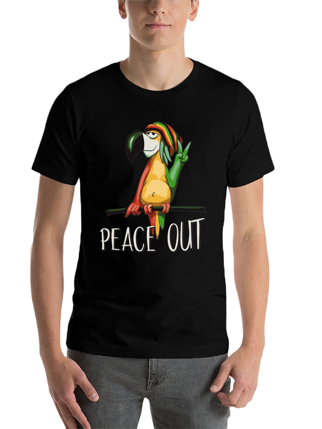 Black Peace Out Parrot Graphic T-Shirt view 7