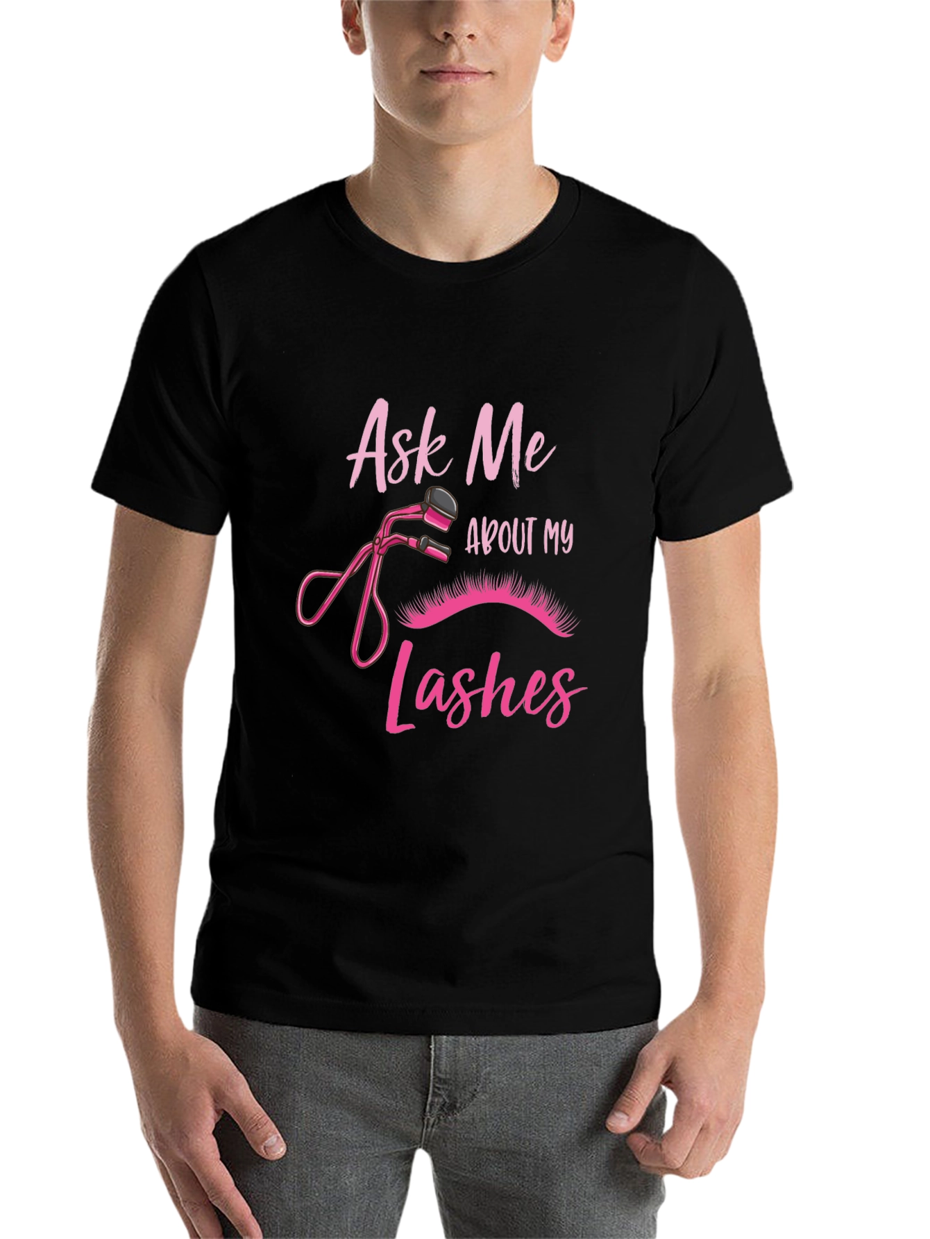 Black Ask Me About My Lashes Black T-Shirt view 7