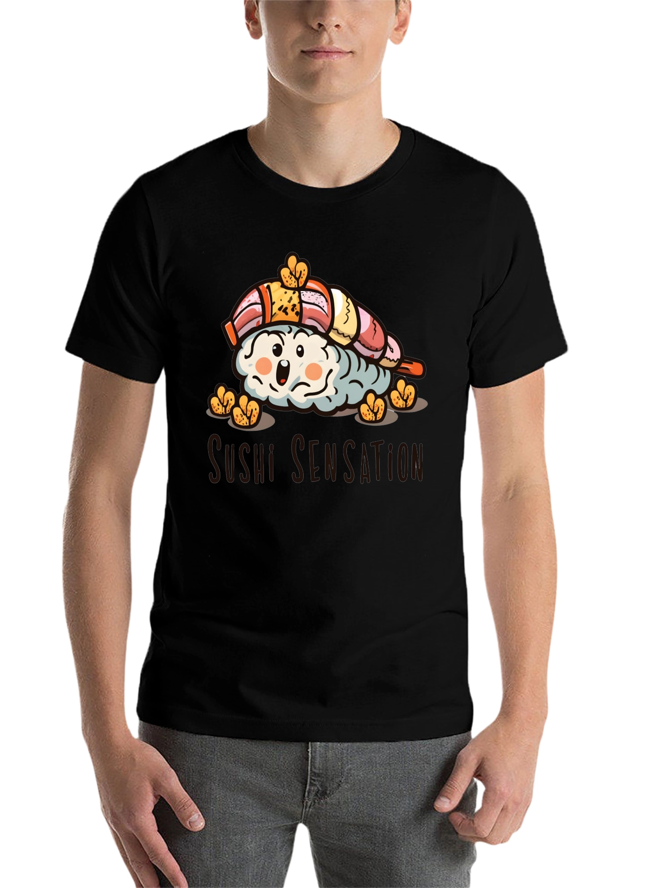 Black Sushi Sensation Graphic Tee - Black Cotton T-Shirt view 7
