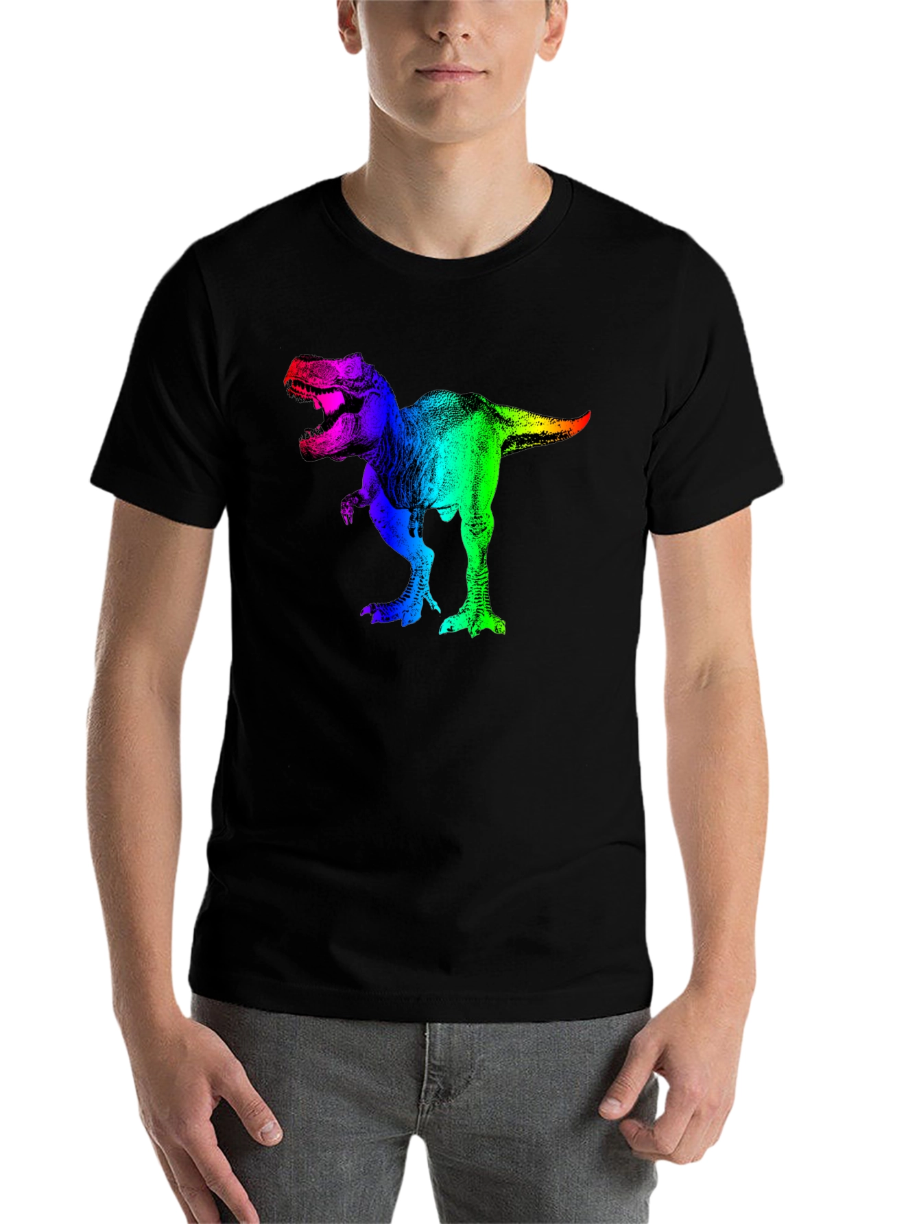 Black Rainbow Dinosaur Graphic T-Shirt view 7