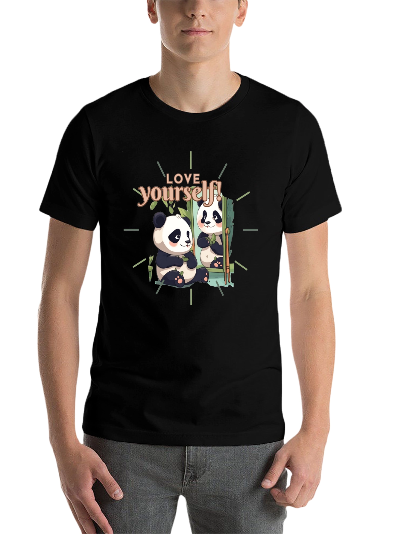 Black Love Yourself Panda Graphic T-Shirt - Black view 7