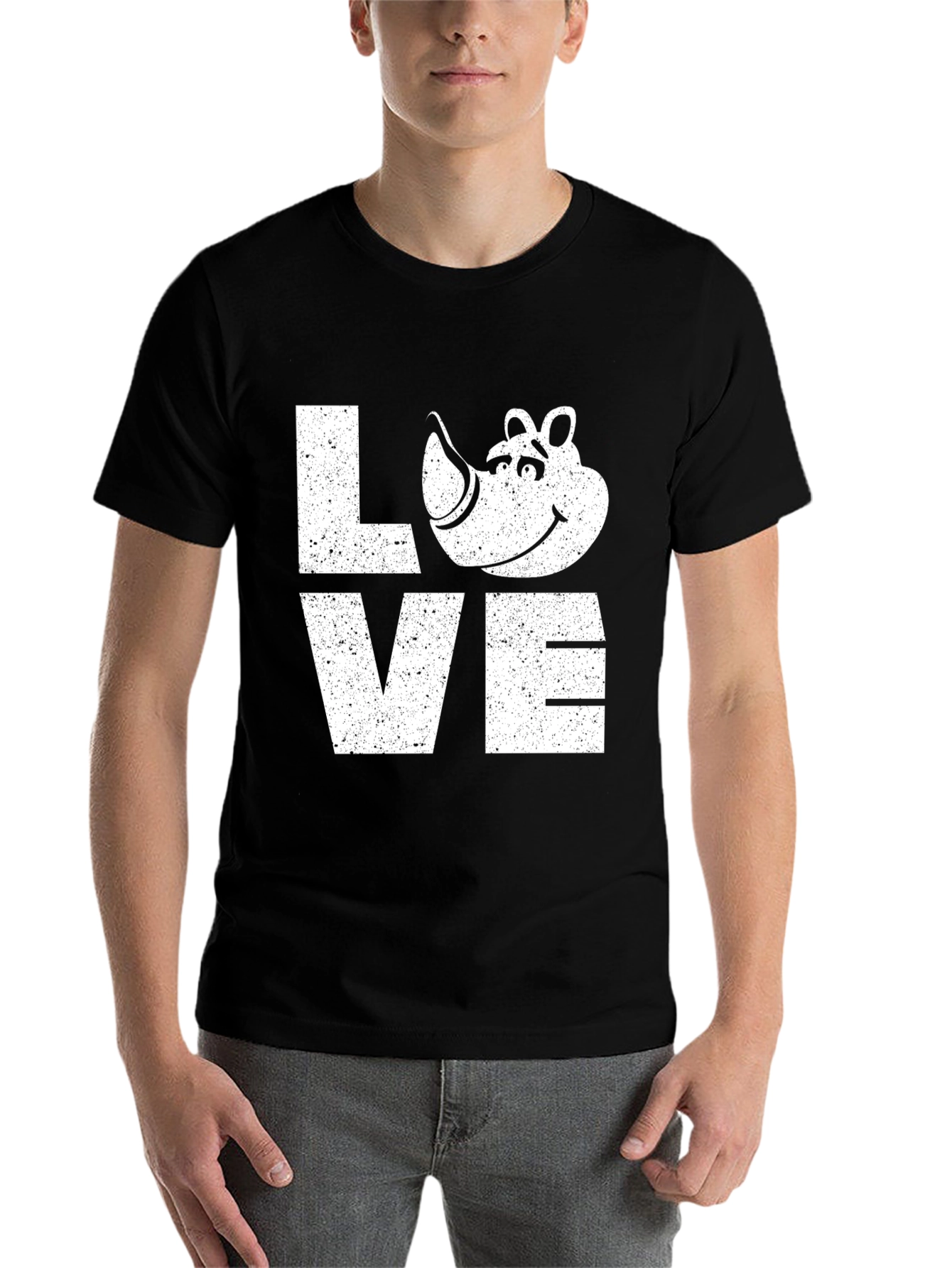 Black Love Rhino Graphic Tee - Soft Black Cotton T-Shirt view 7