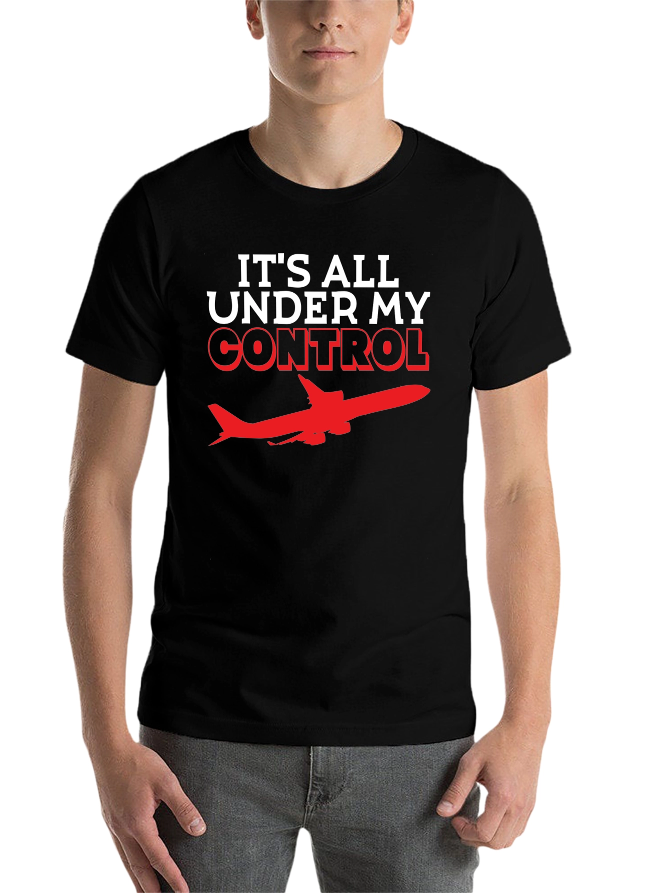 Black Pilot T-Shirt: It's All Under My Control - Airplane Tee view 7