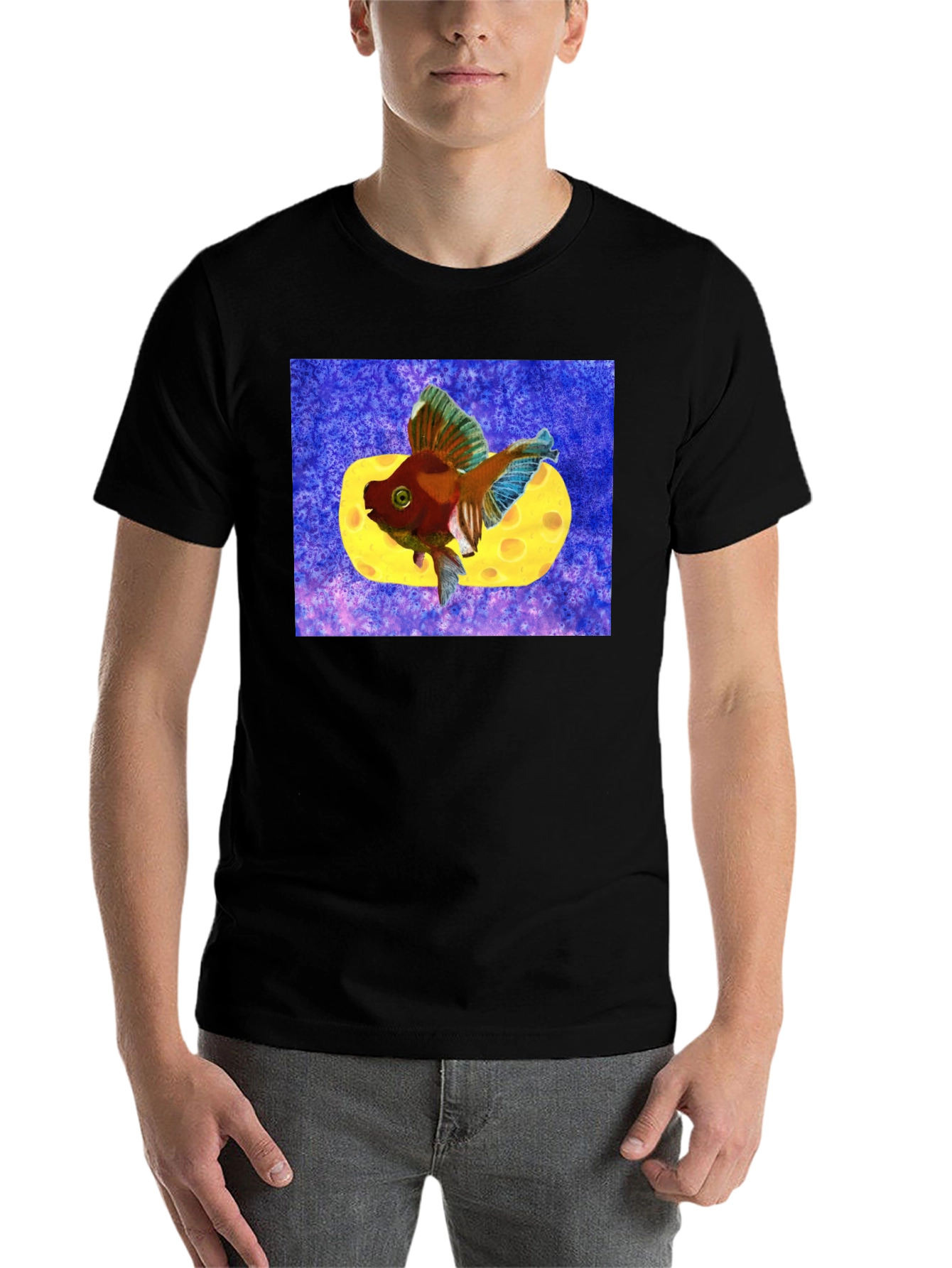 Black Goldfish Cheese Design T-Shirt view 7