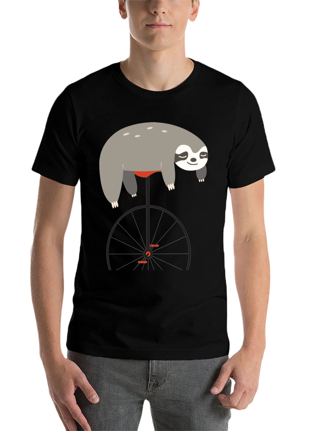 Black Sloth on Unicycle Graphic T-Shirt view 7