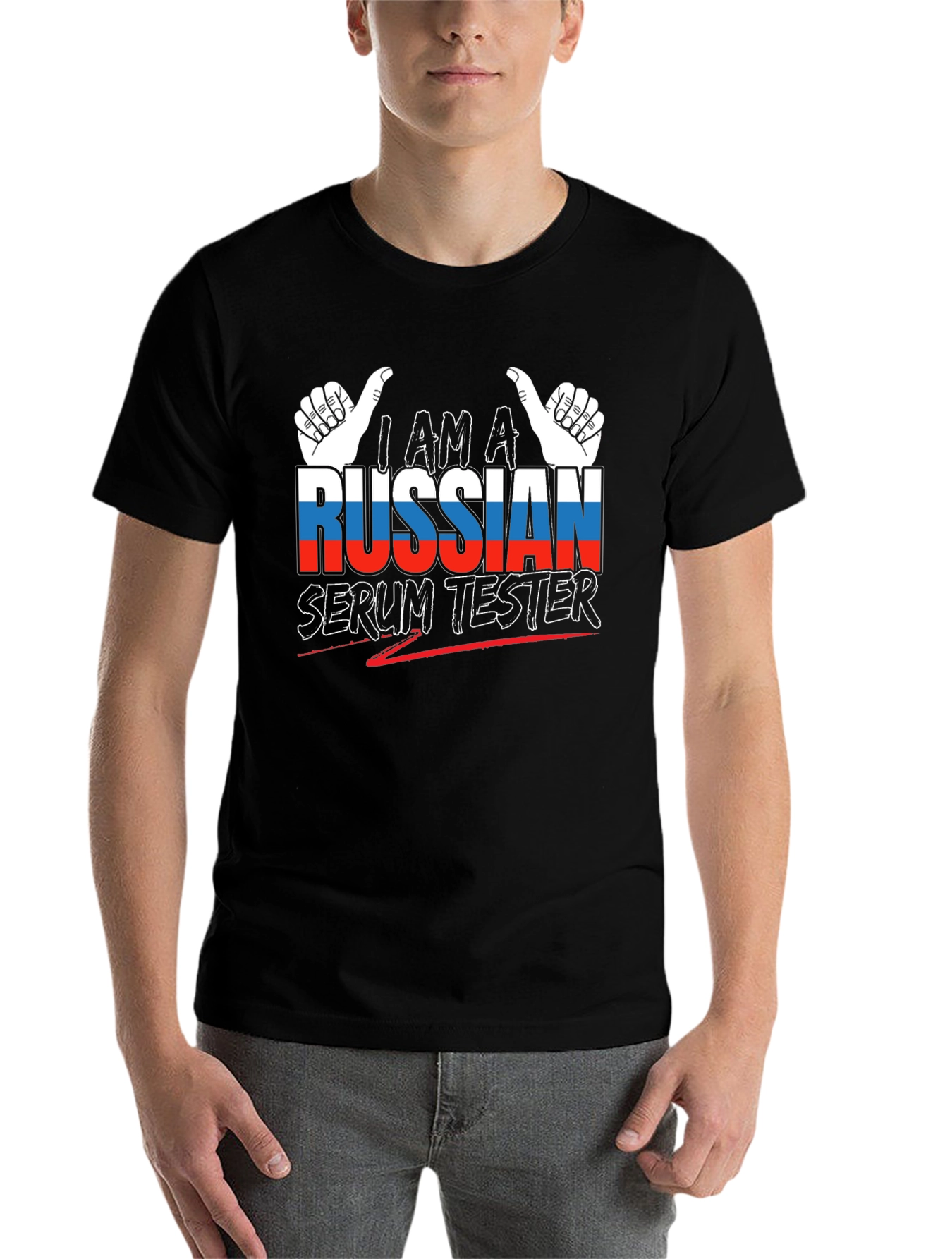 Black I am a Russian Serum Tester Black Graphic T-Shirt view 7