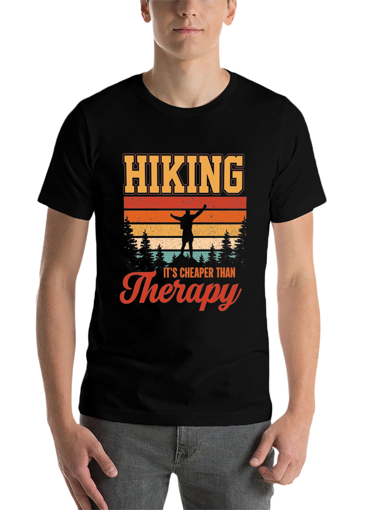 Black Hiking is Cheaper Than Therapy T-Shirt - Adventure Graphic Tee view 7