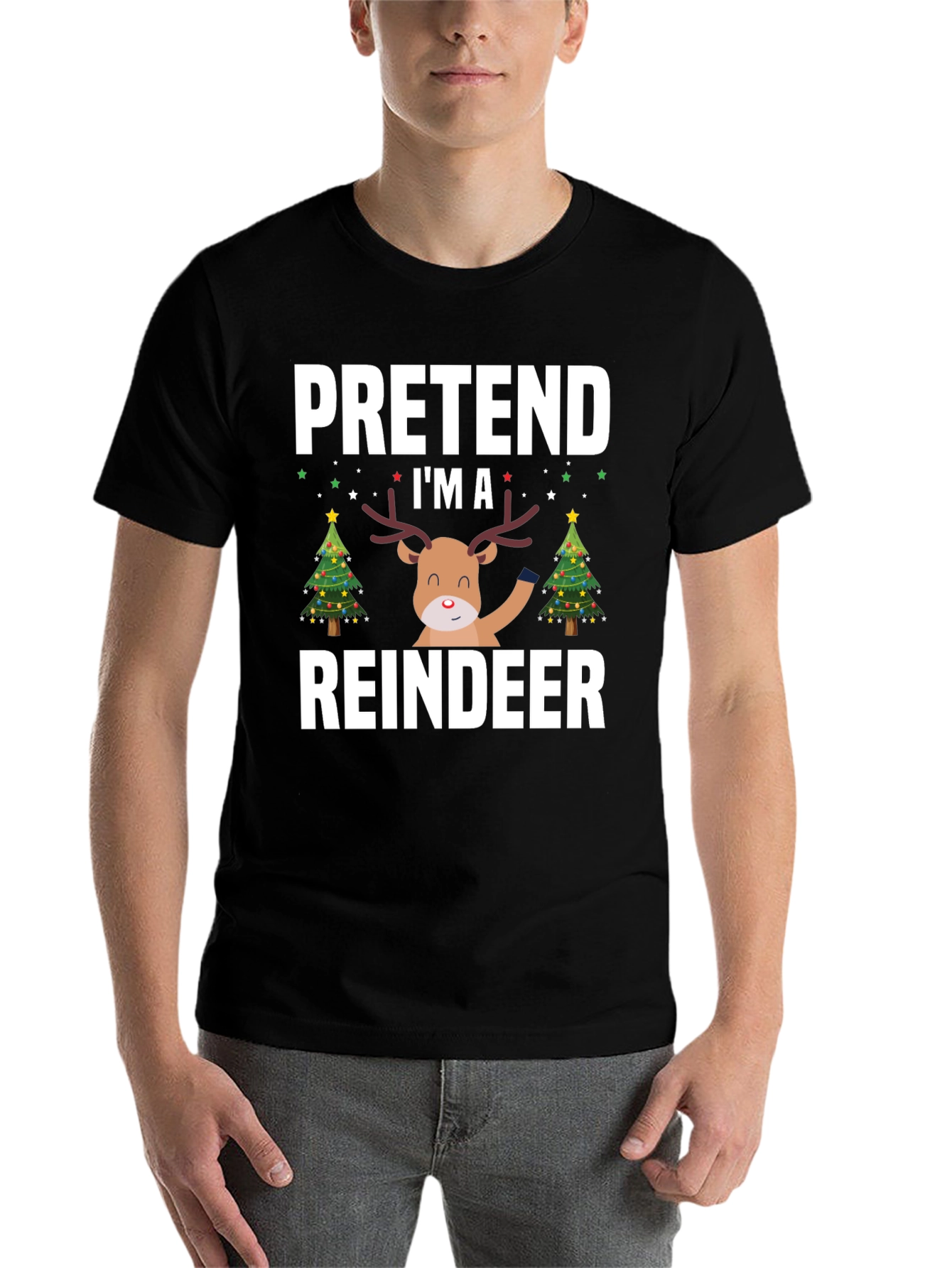 Black Pretend I'm A Reindeer Christmas T-Shirt view 7