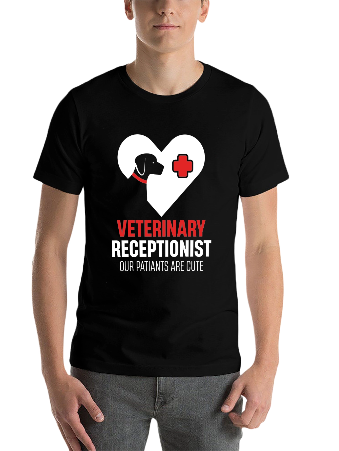 Black Veterinary Receptionist T-Shirt - Cute Patients Tee view 7