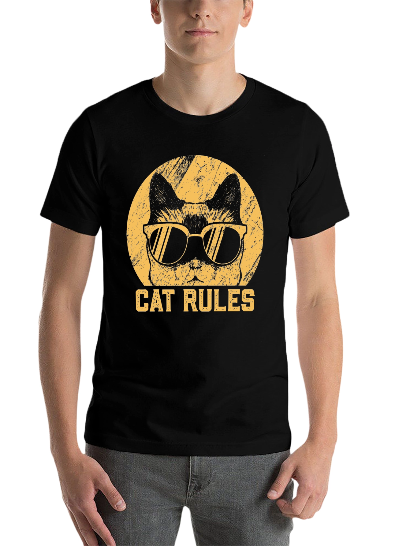 Black Cool Cat Rules Graphic T-Shirt view 7