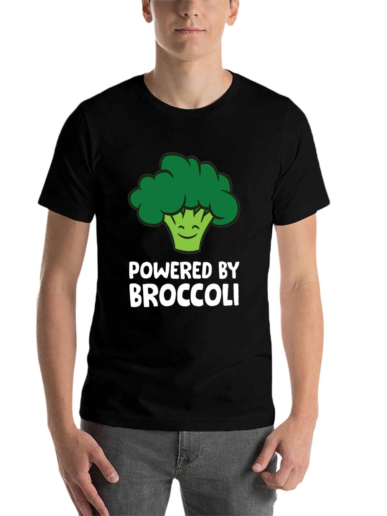 Black Powered By Broccoli T-Shirt - Funny Vegan Tee view 7