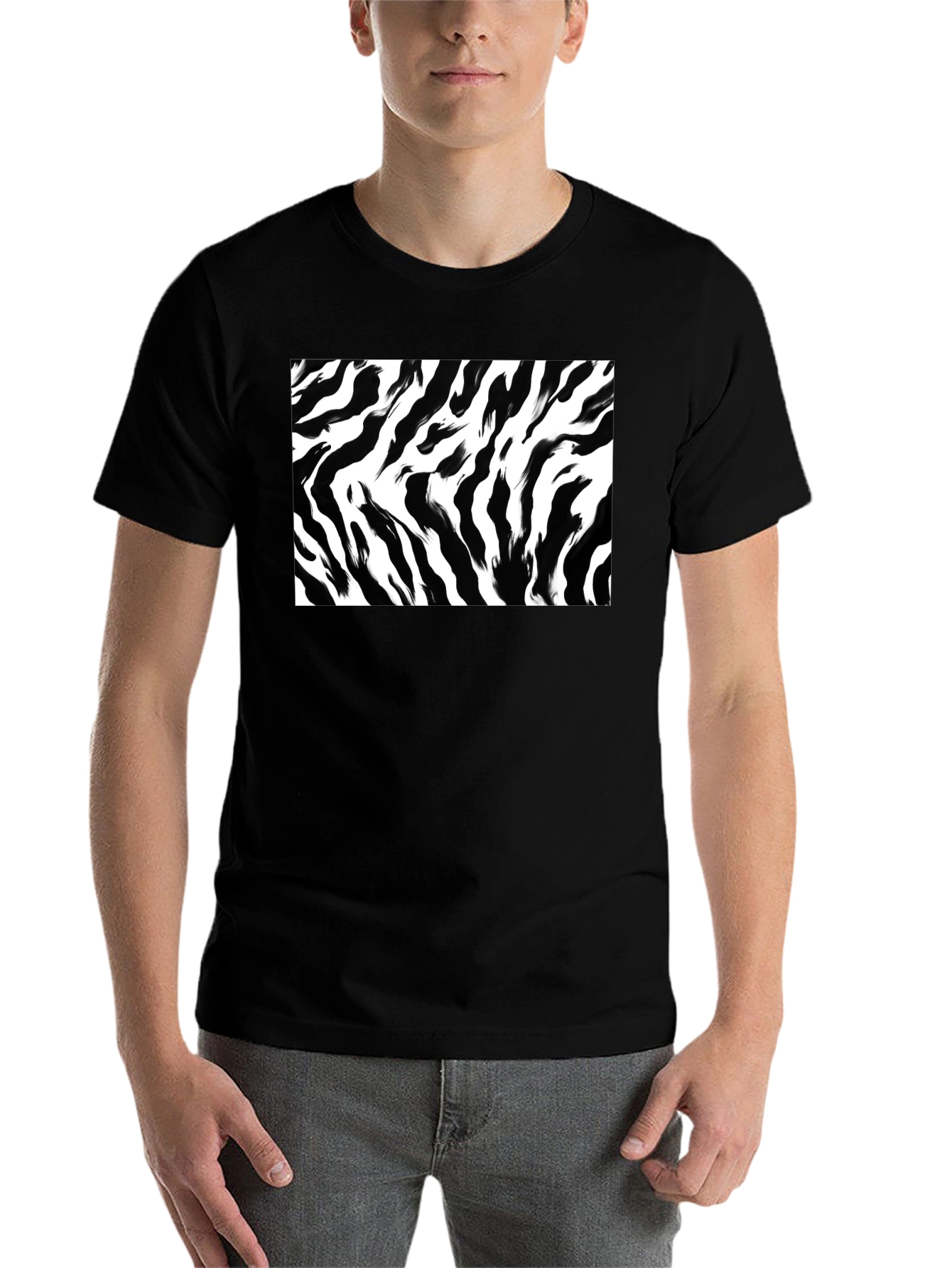 Black Zebra Stripe Graphic Print Black T-Shirt view 7