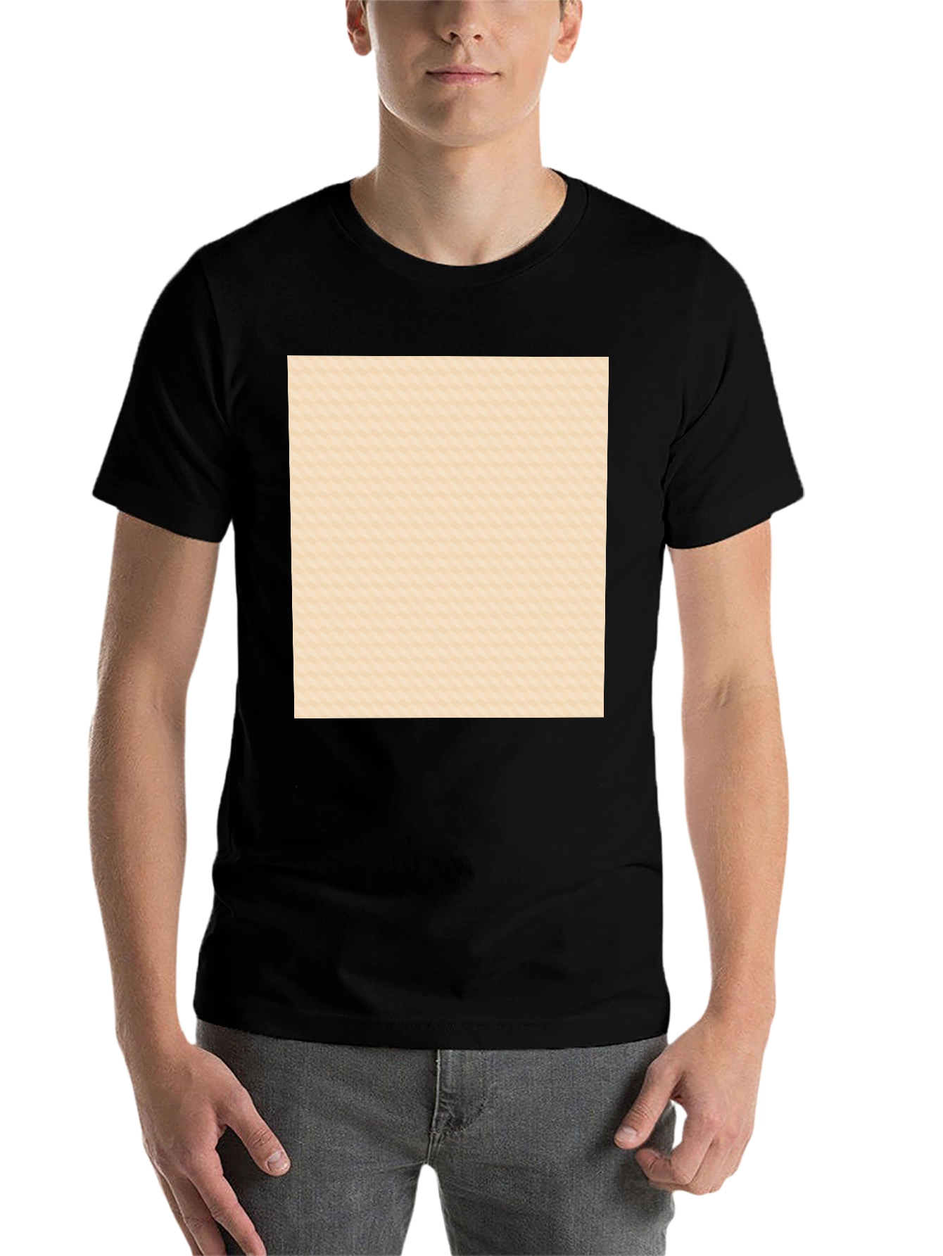 Black Men's Black Crew Neck Tee with Abstract Pattern view 7
