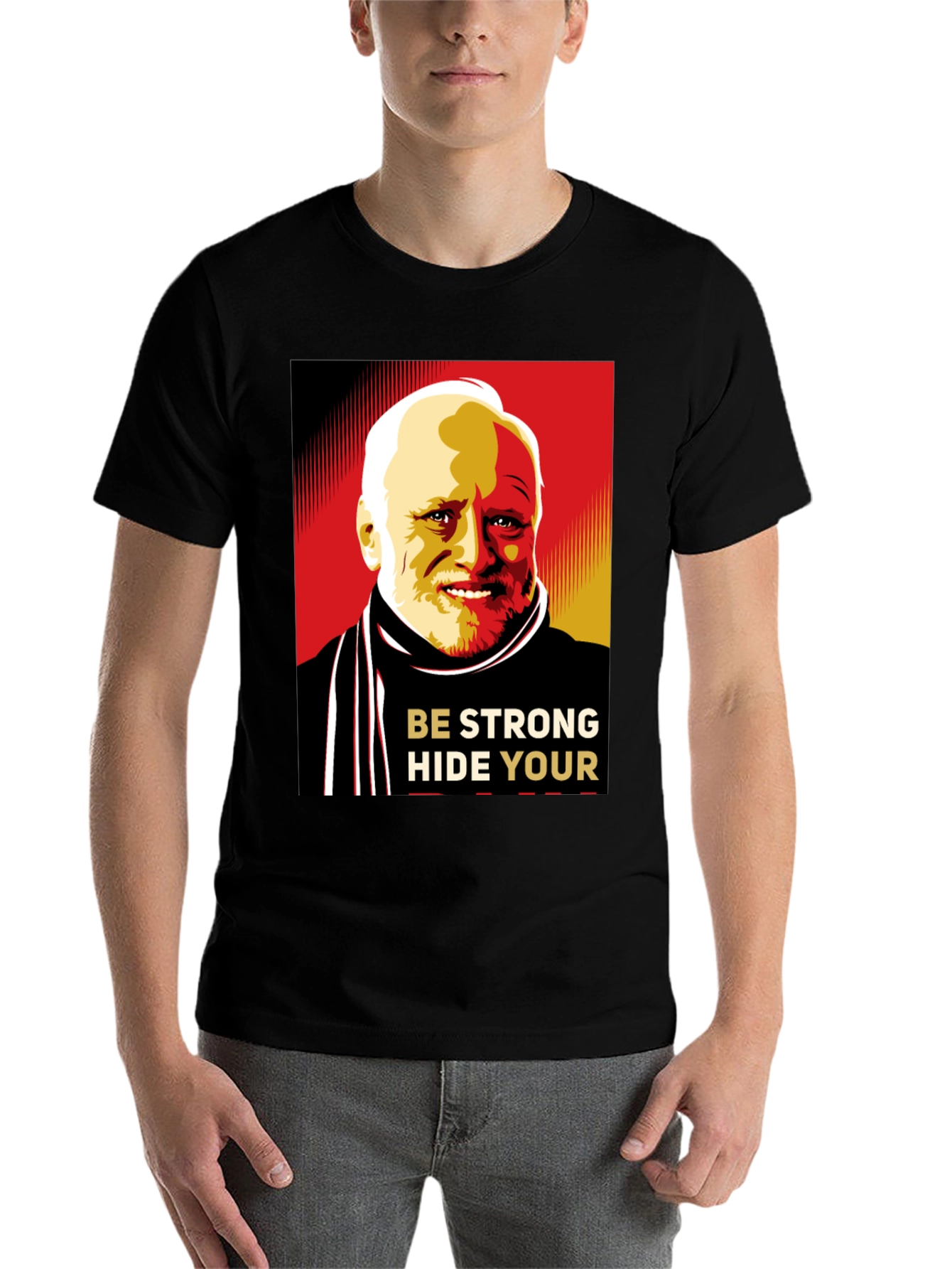 Black Hide Your Pain Harold Meme Black T-Shirt view 7
