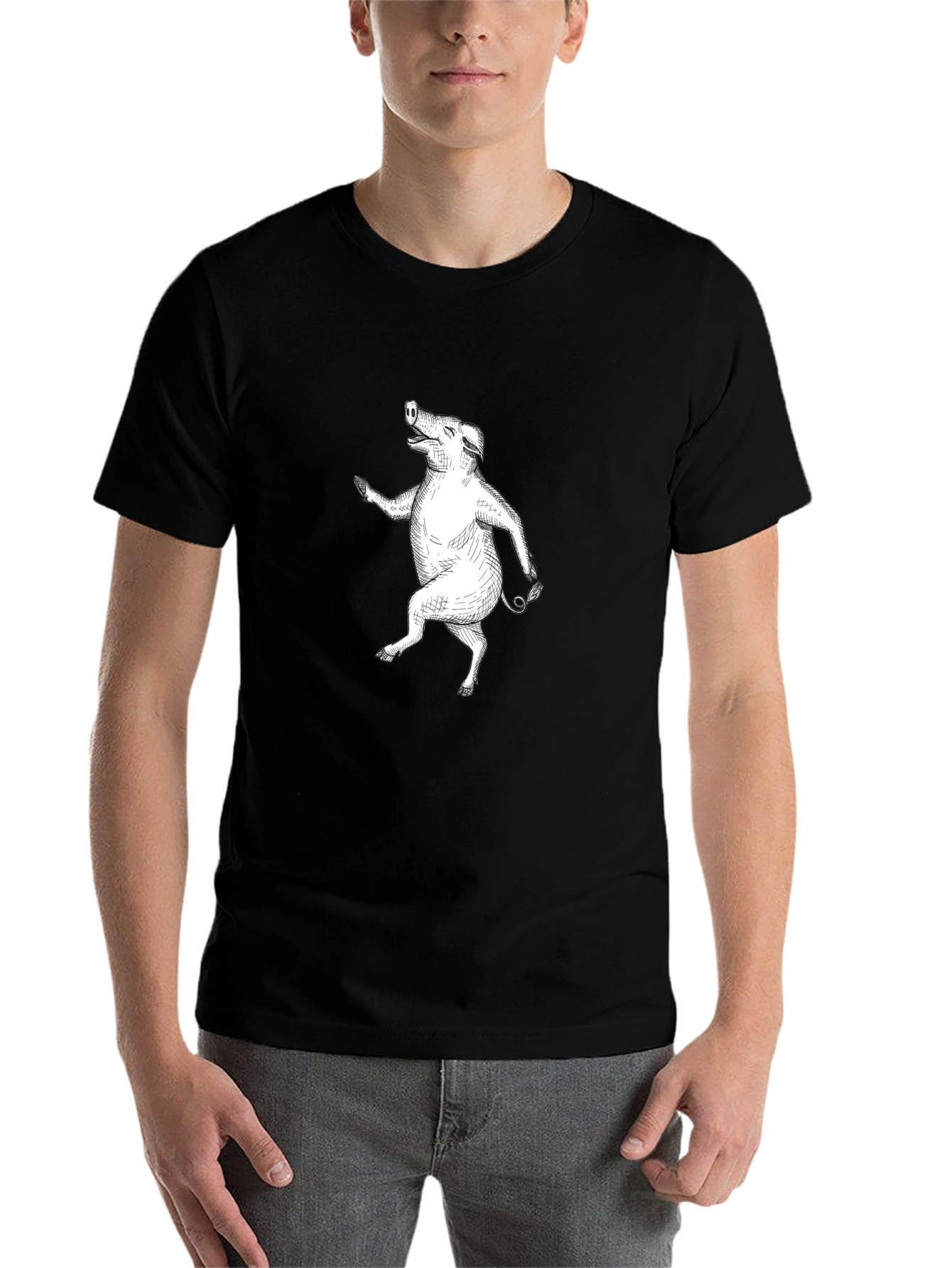 Black Funny Dancing Pig T-Shirt - Unique Animal Graphic Tee view 7
