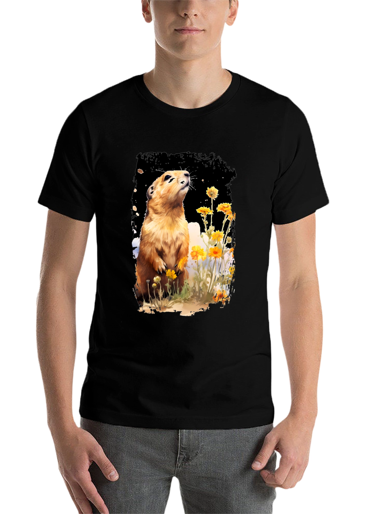 Black Prairie Dog T-Shirt - Unisex Black Tee view 7