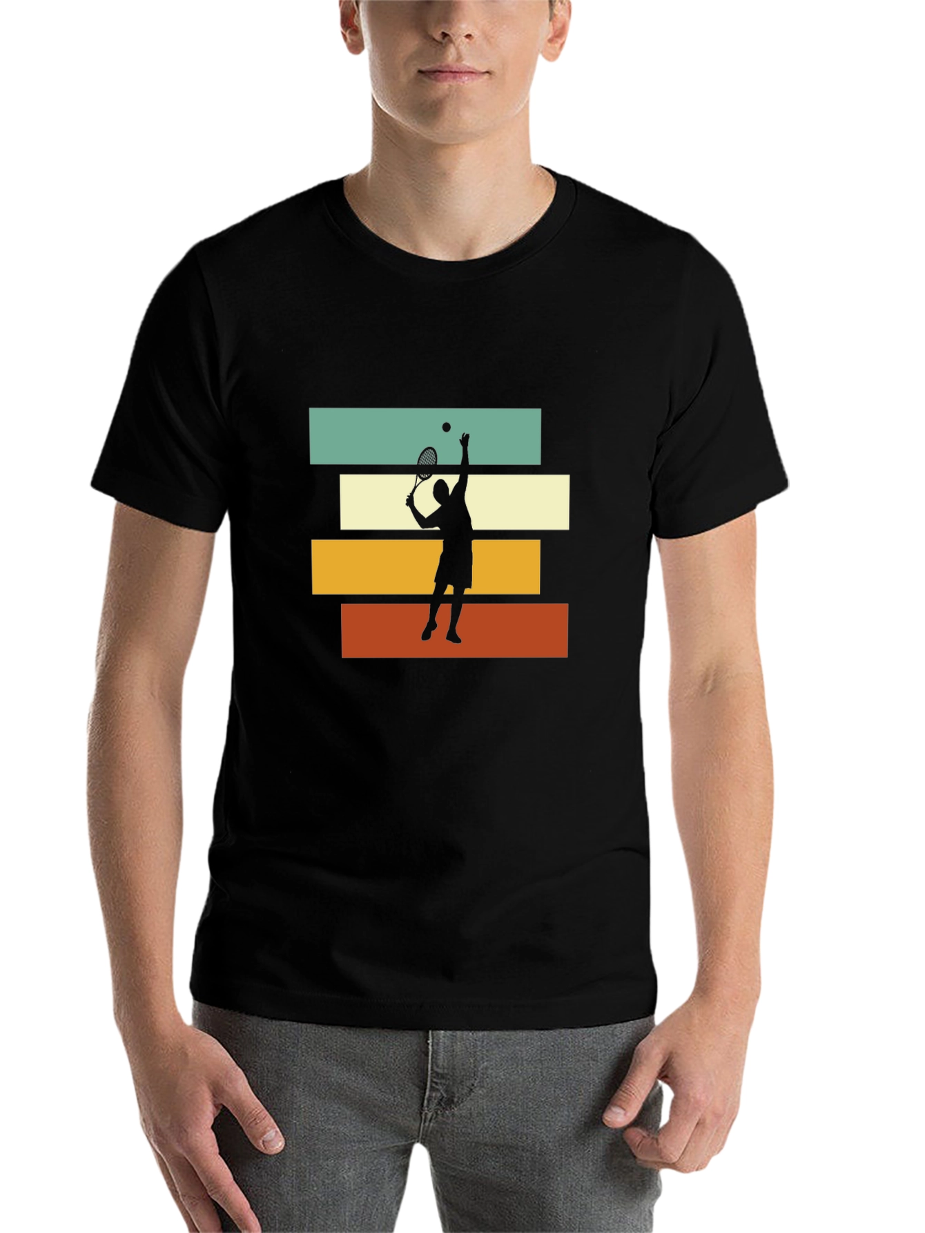 Black Tennis Player Retro T-Shirt view 7