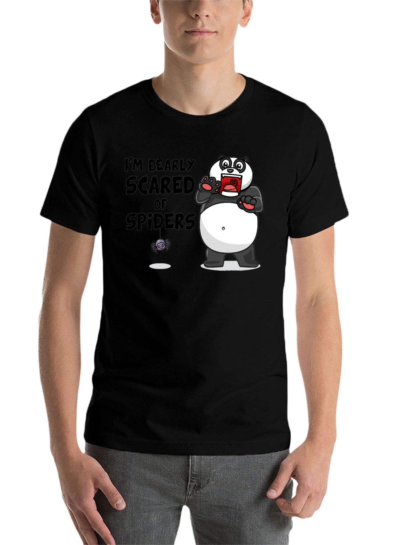 Black Bearly Scared of Spiders T-Shirt Funny Graphic Tee view 7
