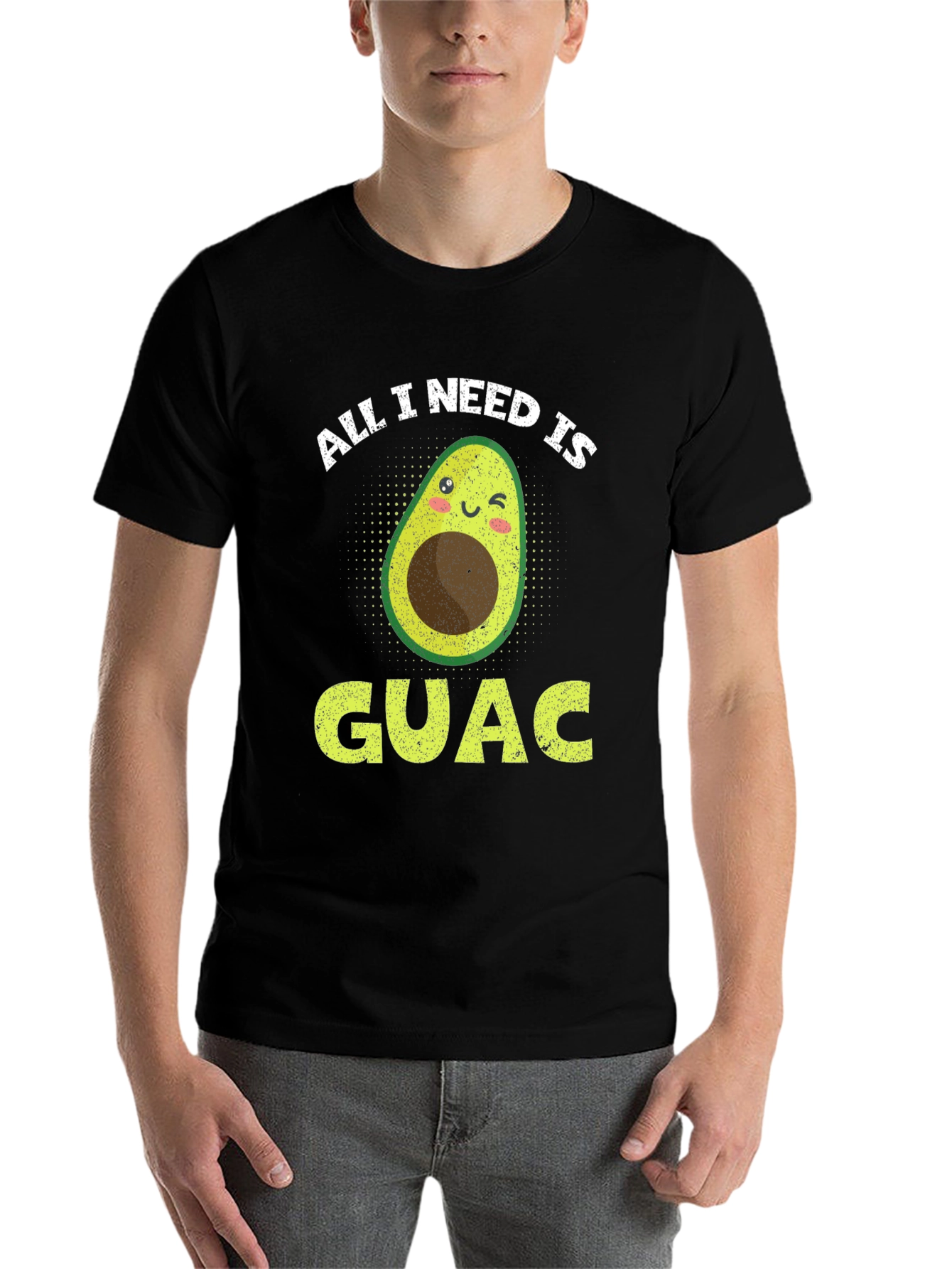 Black All I Need is Guac Funny Avocado Graphic T-Shirt view 7