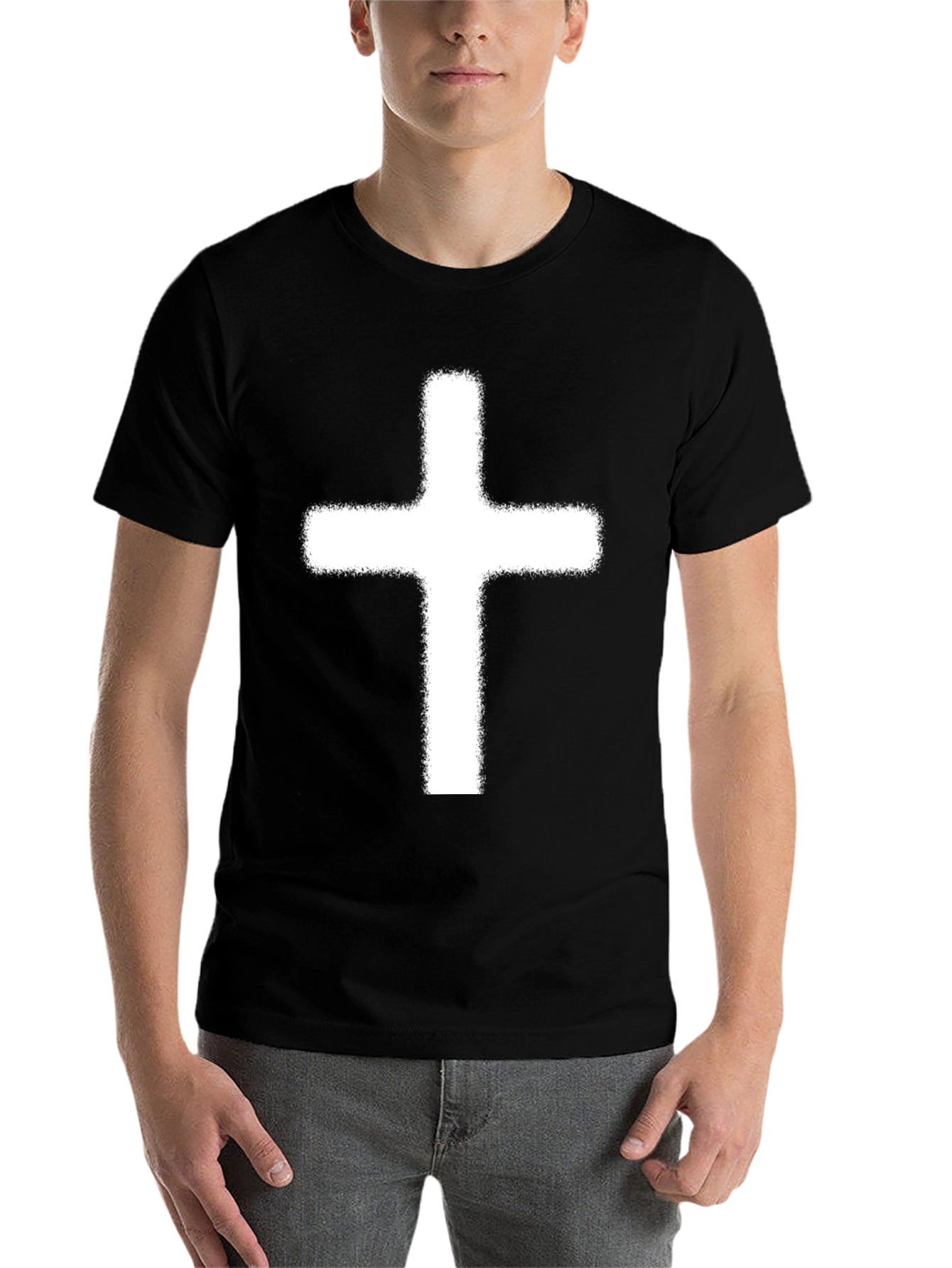 Black White Cross Graphic Print Black T-Shirt view 7