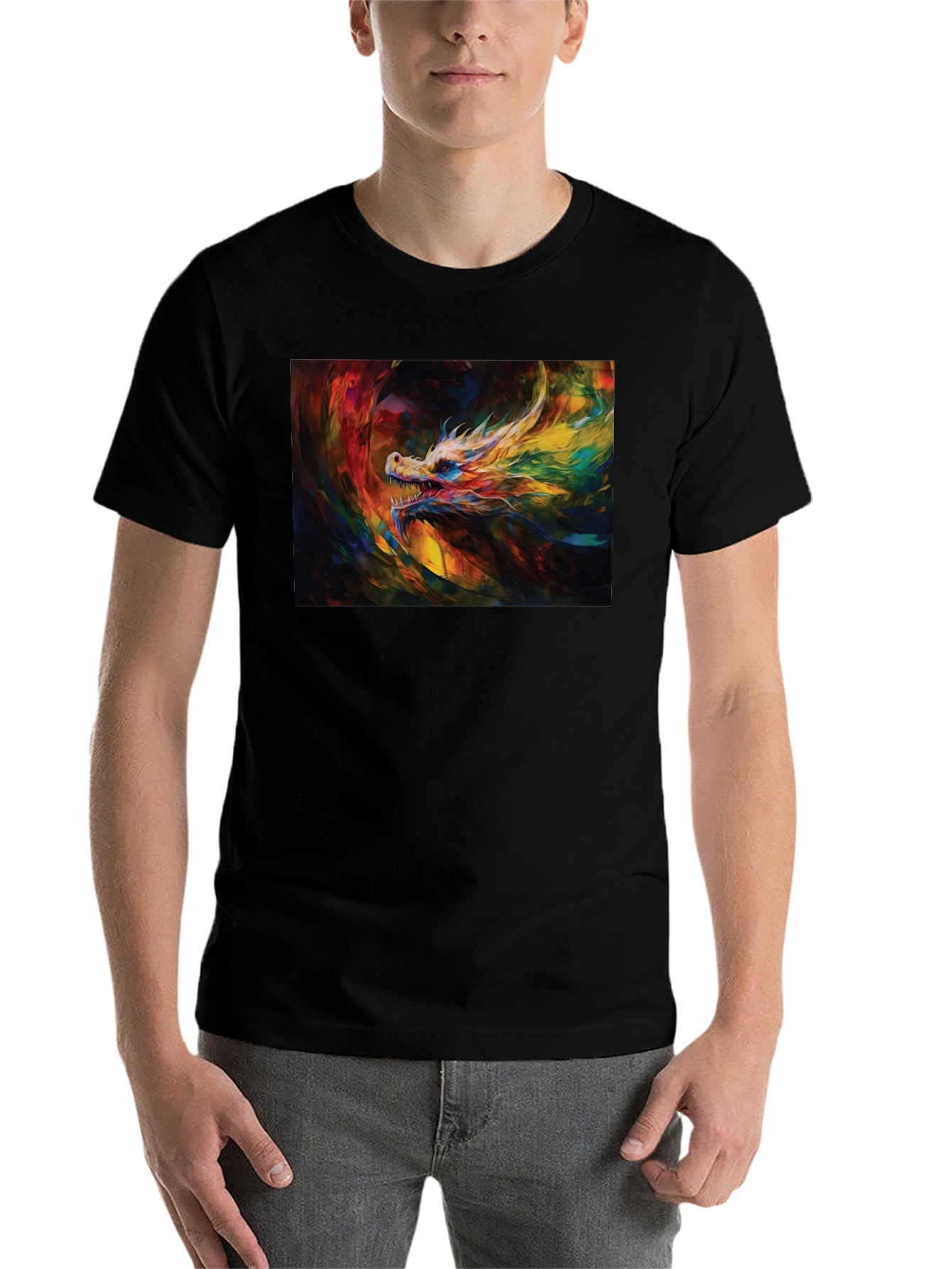 Black Colorful Dragon Graphic Tee - Unique Artistic Design view 7