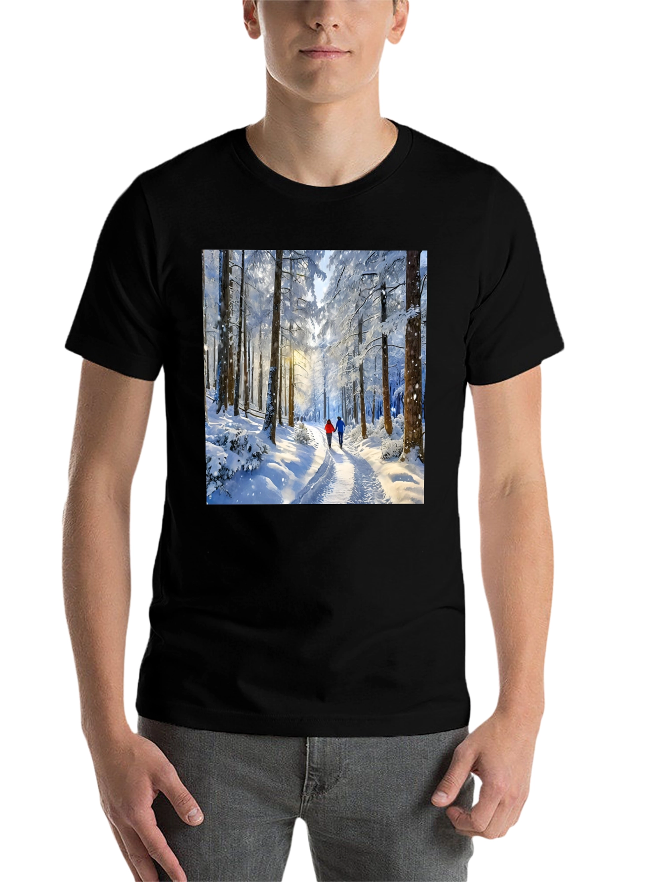 Black Winter Forest Path Graphic Tee view 7