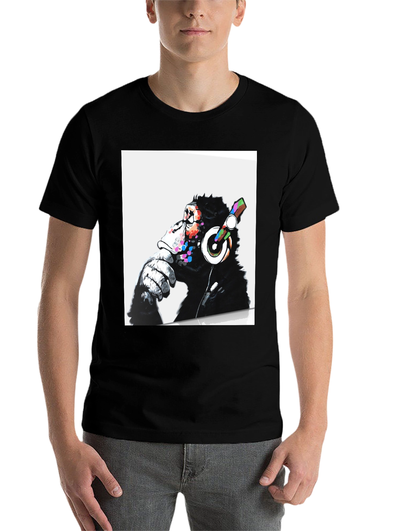 Black Cool Ape DJ Graphic Tee - Black Cotton T-Shirt view 7