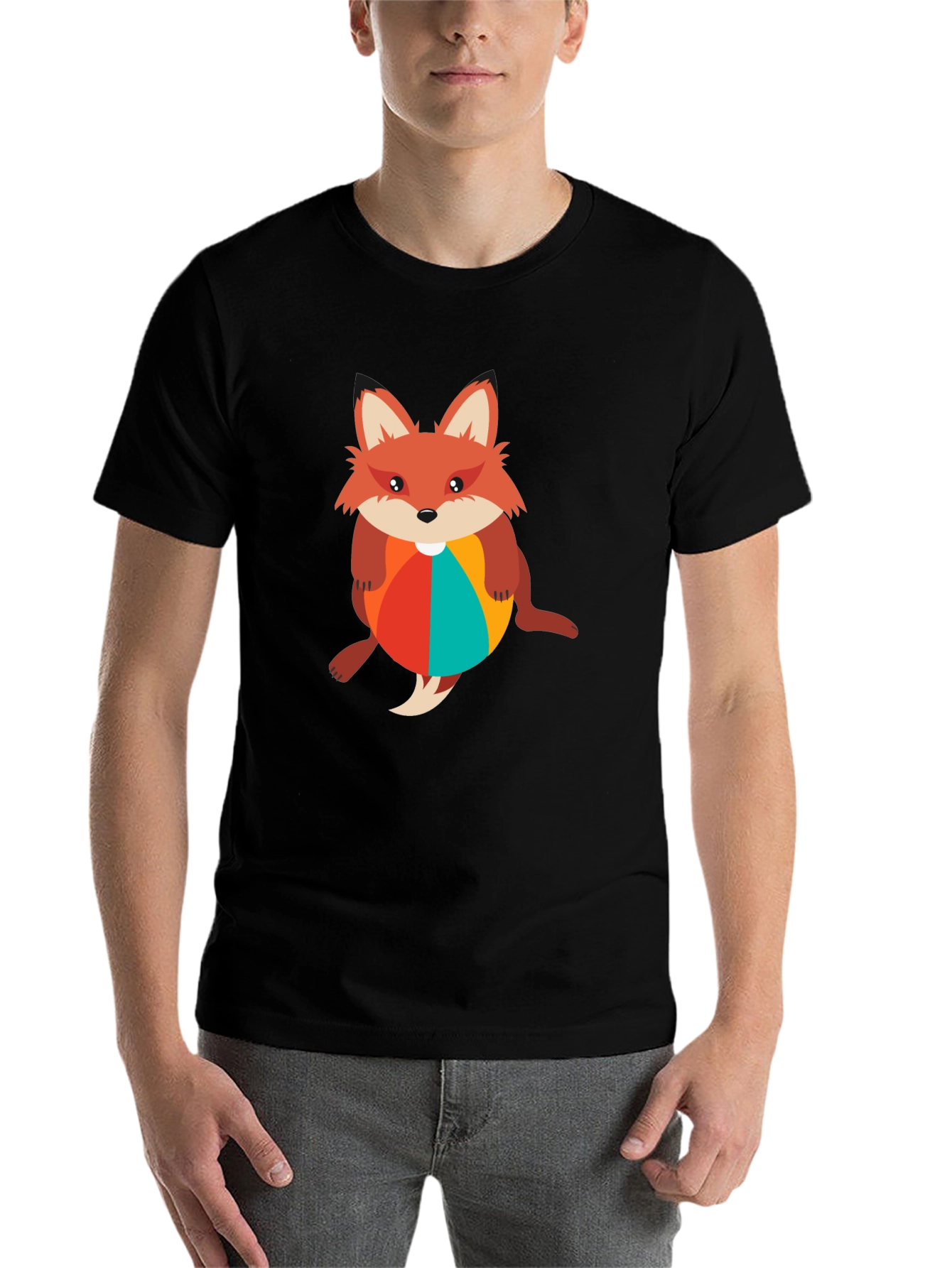 Black Fox with Beach Ball Black T-Shirt view 7