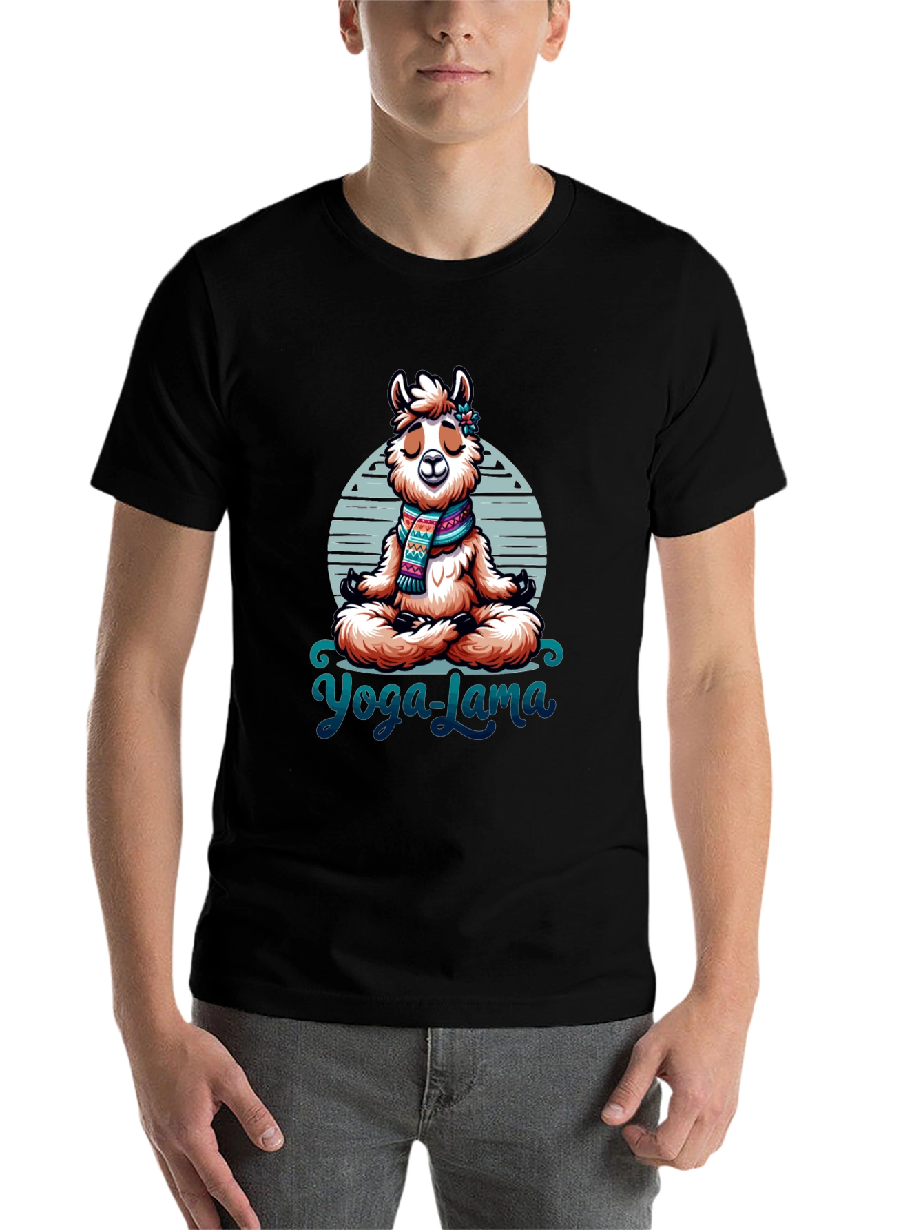 Black Yoga Lama Graphic Tee - Meditating Alpaca T-Shirt view 7