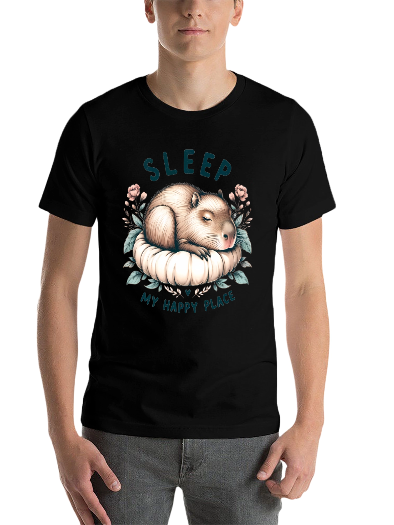 Black Capybara Sleep T-Shirt - My Happy Place view 7