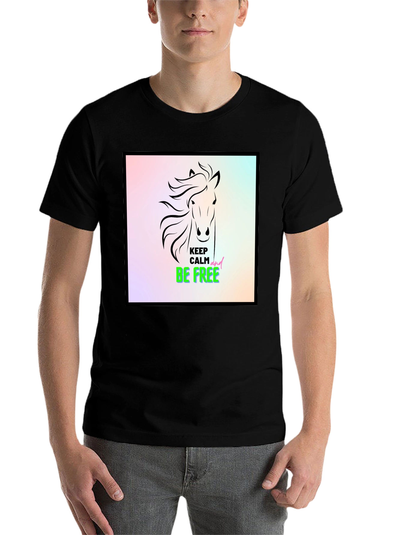 Black Keep Calm & Be Free Horse Graphic Tee view 7