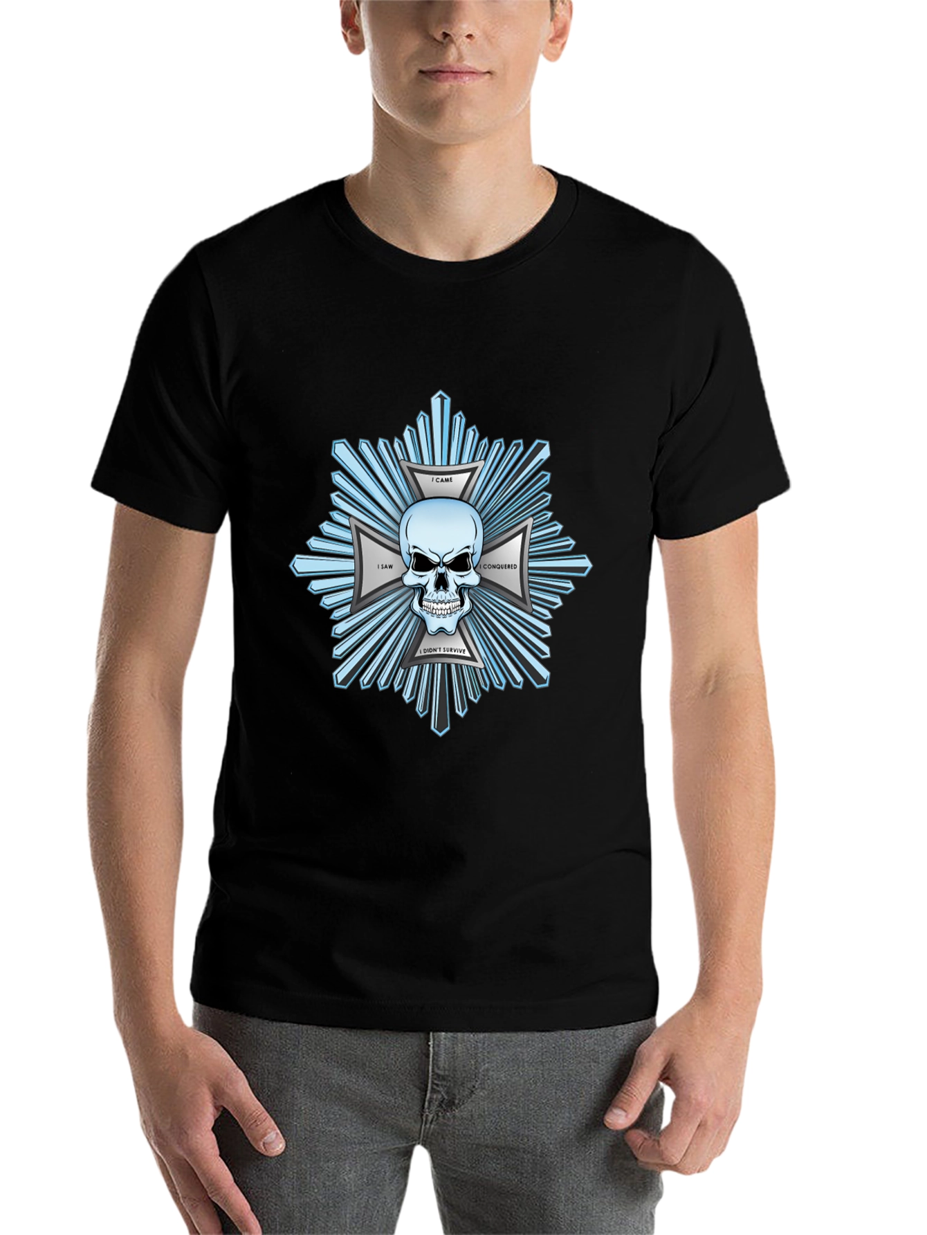 Black Skull & Crossbones Graphic Print Black T-Shirt view 7