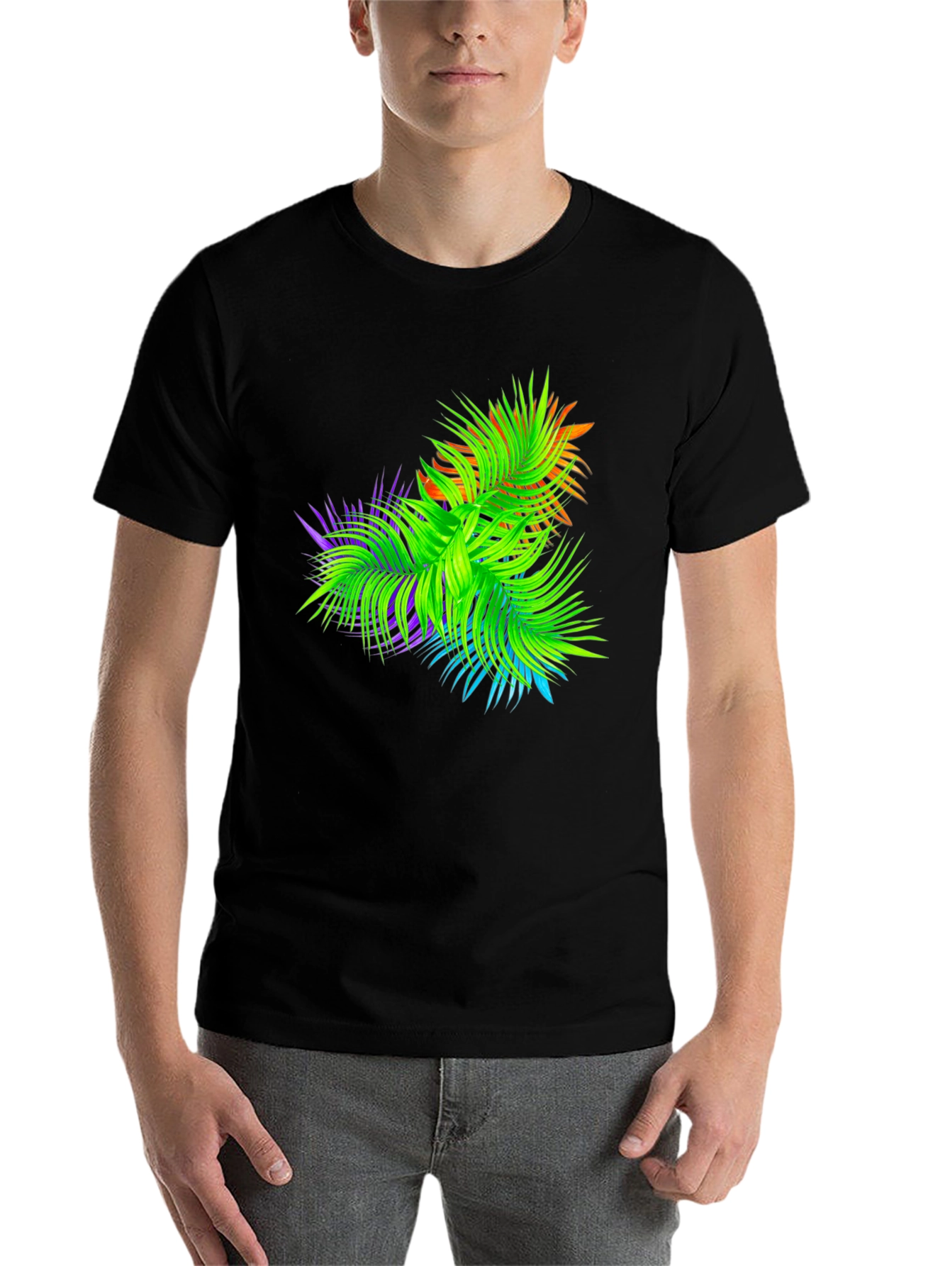 Black Tropical Palms Black Graphic T-Shirt view 7