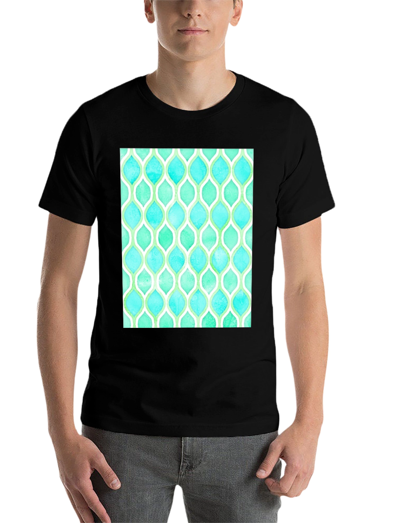 Black Aqua & Green Patterned T-Shirt view 7