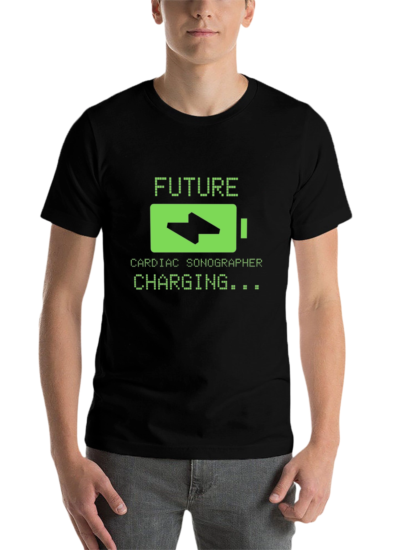 Black Future Cardiac Sonographer Charging T-Shirt view 7