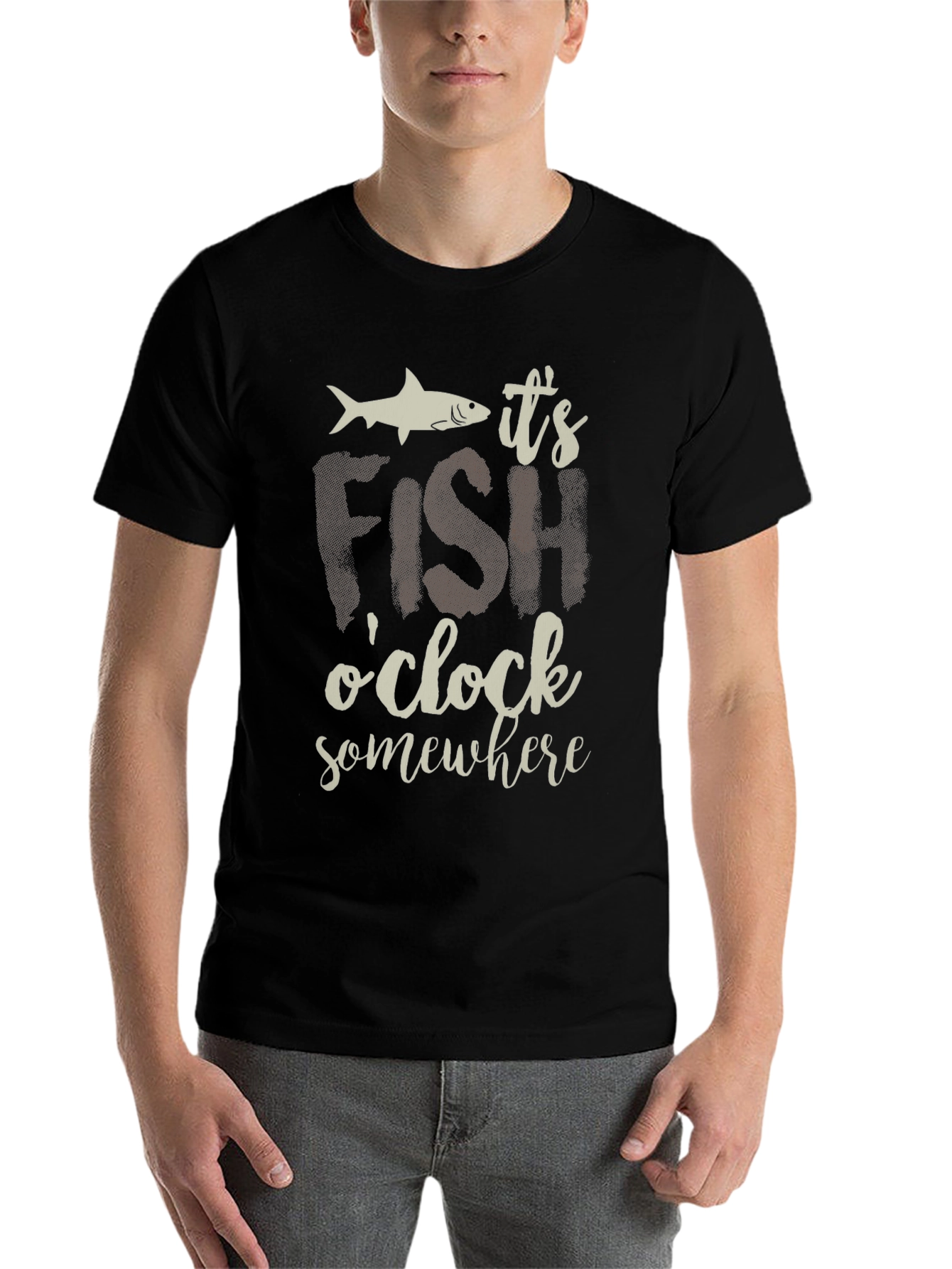 Black It's Fish O'Clock Somewhere T-Shirt view 7