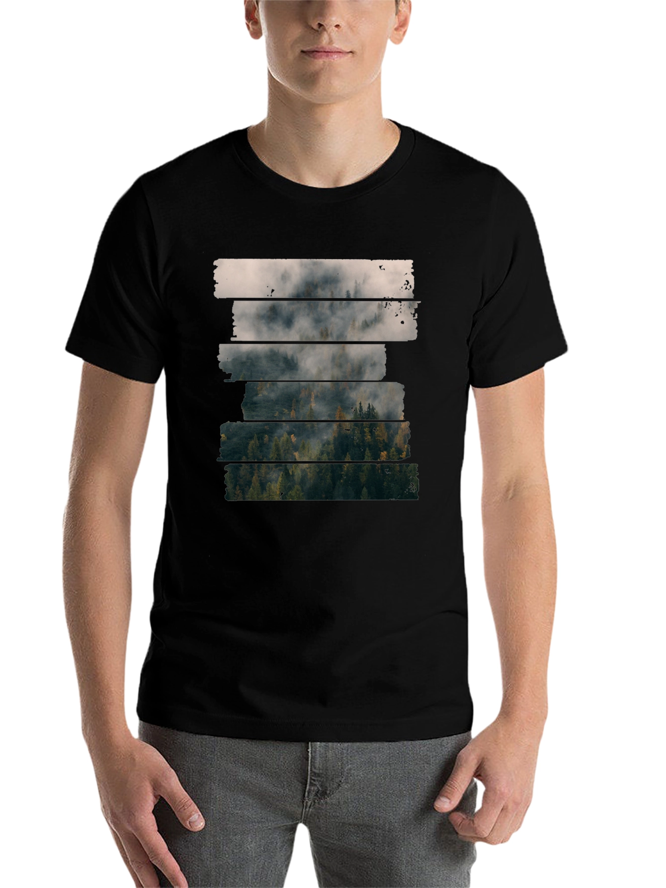 Black Foggy Forest T-Shirt - Nature Inspired Tee view 7