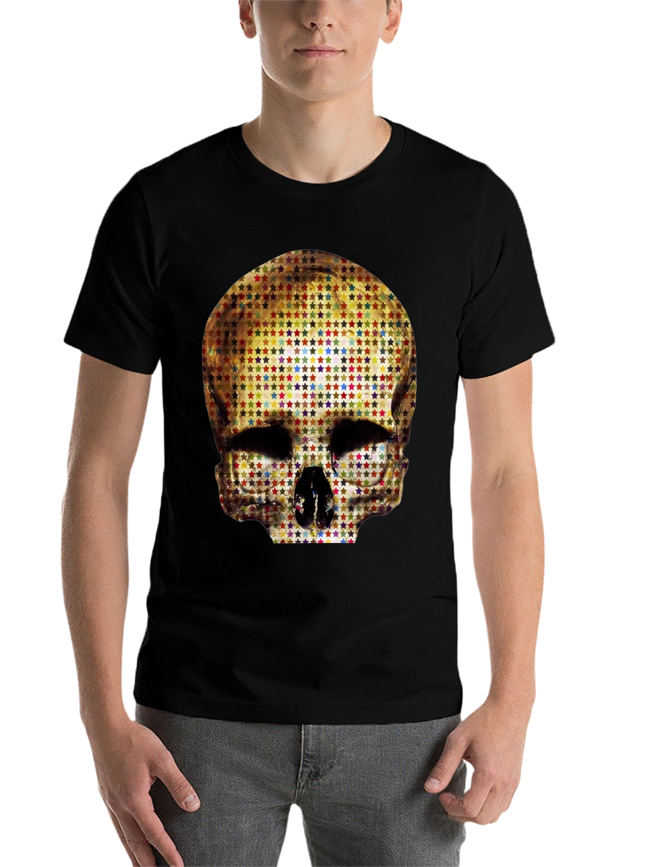 Black Skull Star Pattern Graphic Tee - Black view 7