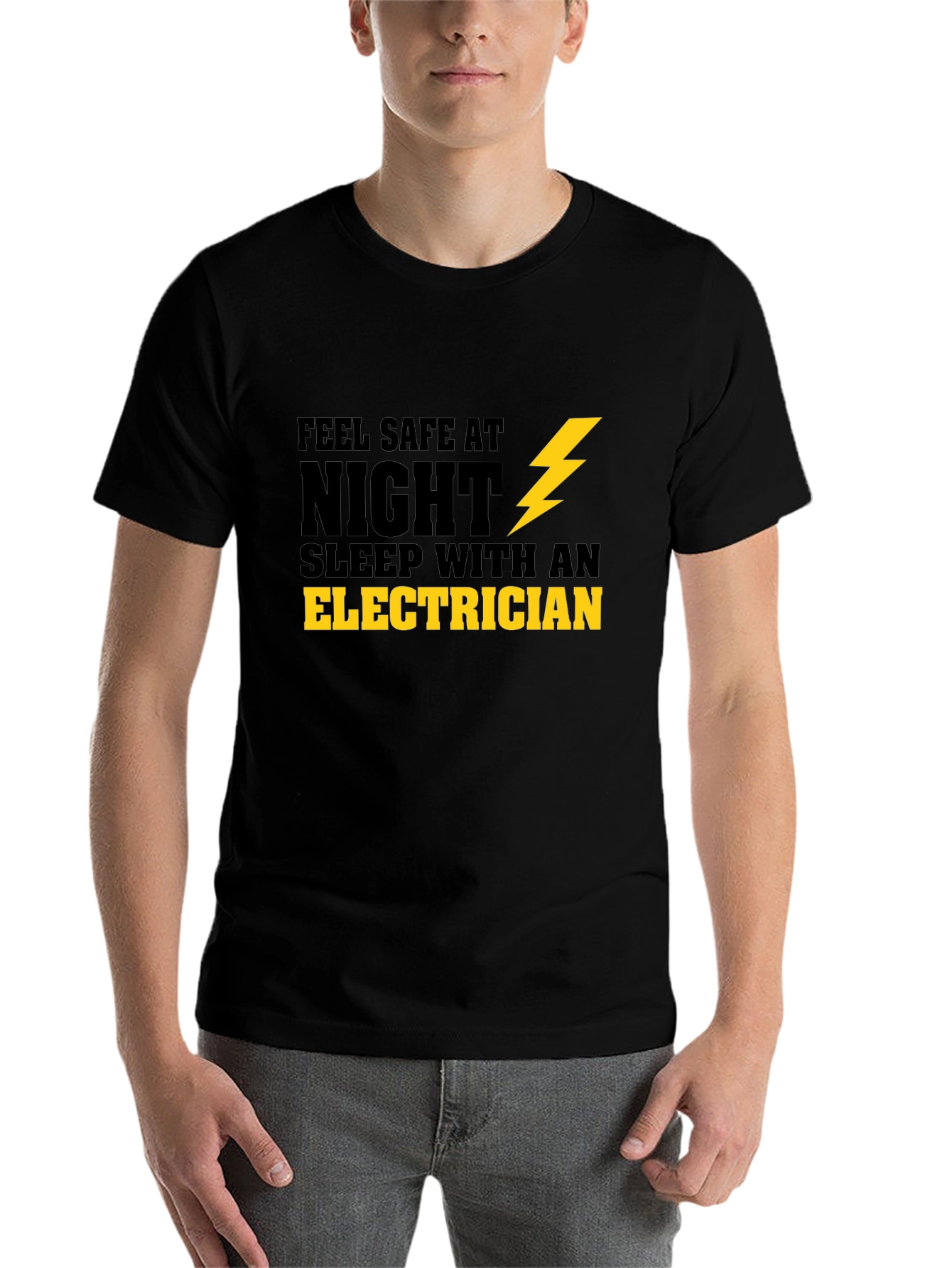 Black Feel Safe Sleep With An Electrician T-Shirt view 7