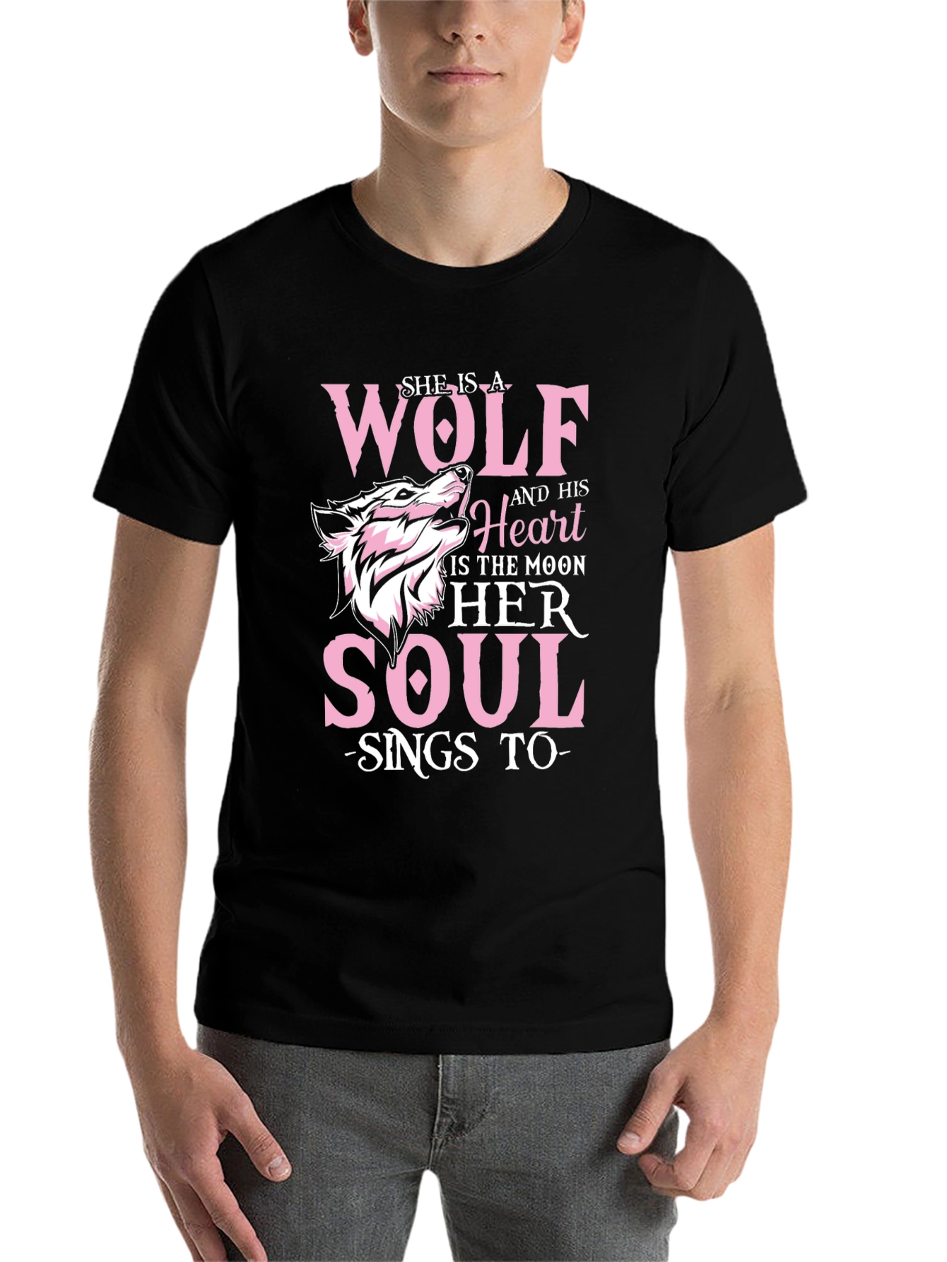 Black She is a Wolf T-Shirt - Moon Soul Design view 7