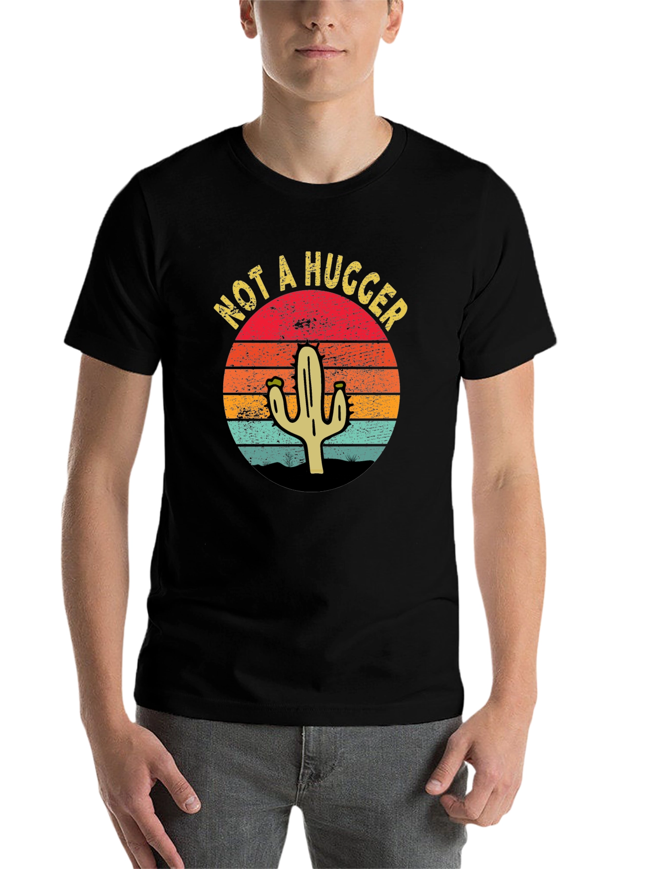 Black Not A Hugger Cactus Graphic T-Shirt - Unisex view 7