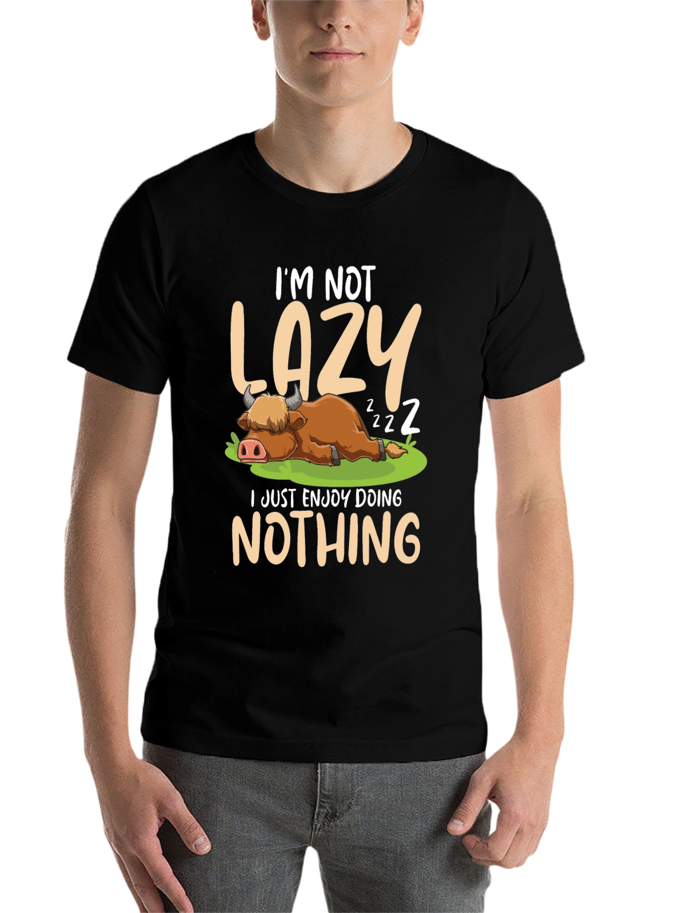 Black Lazy Cow T-Shirt - Enjoy Doing Nothing view 7