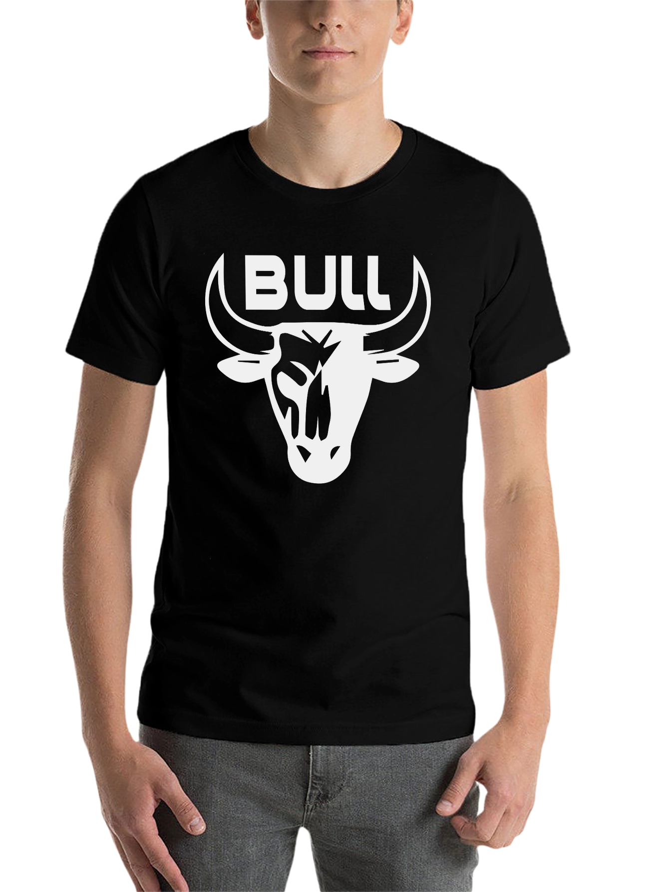 Black Bull T-Shirt - Black Crew Neck with White Graphic view 7