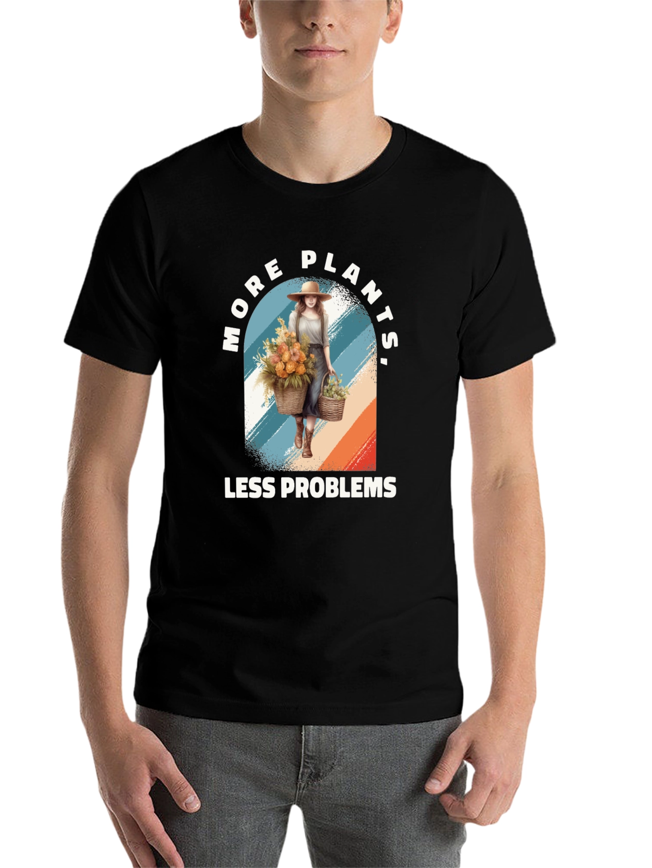 Black More Plants Less Problems Graphic Tee view 7