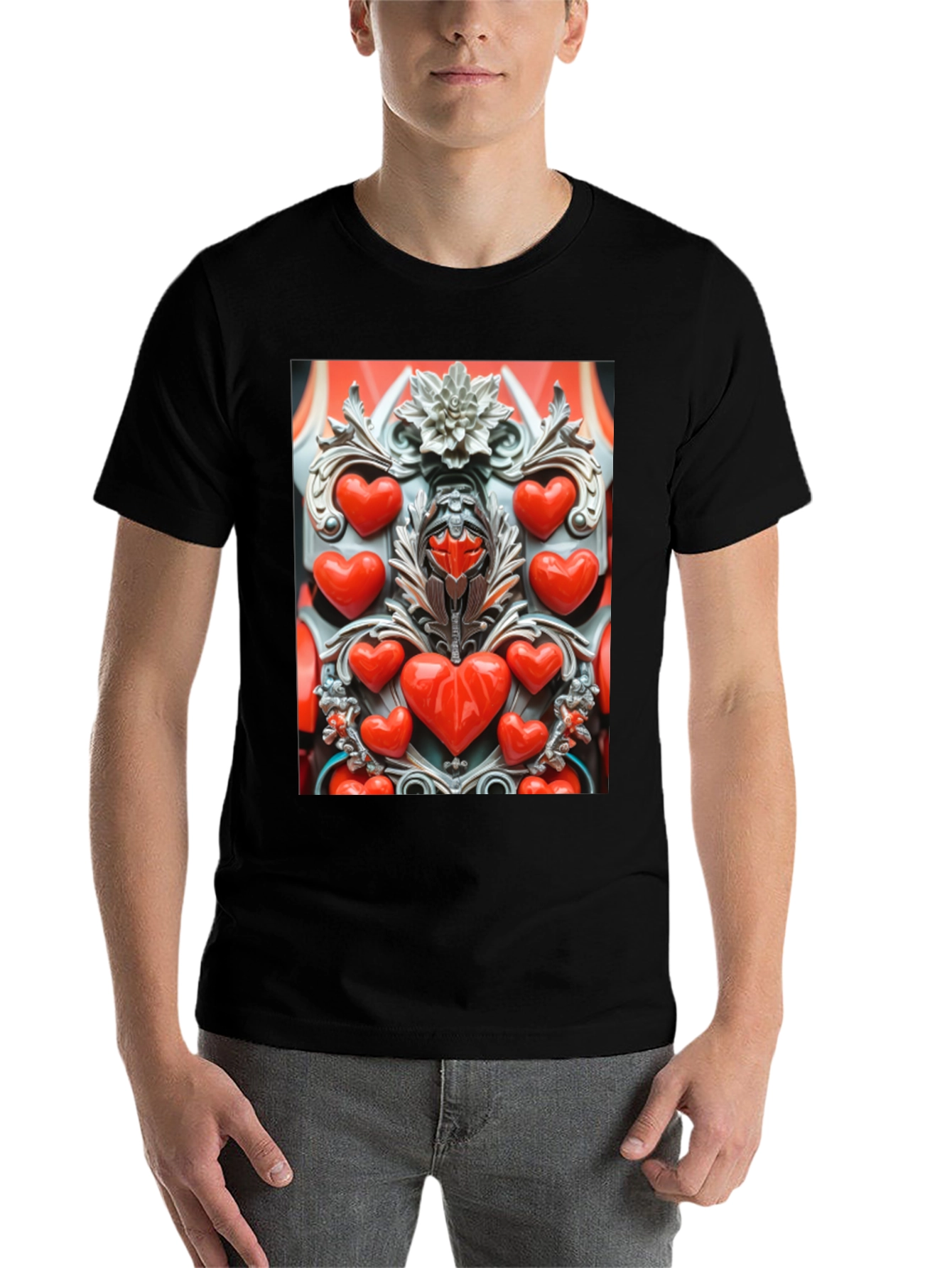 Black Heart Ornate Art Black T-Shirt view 7