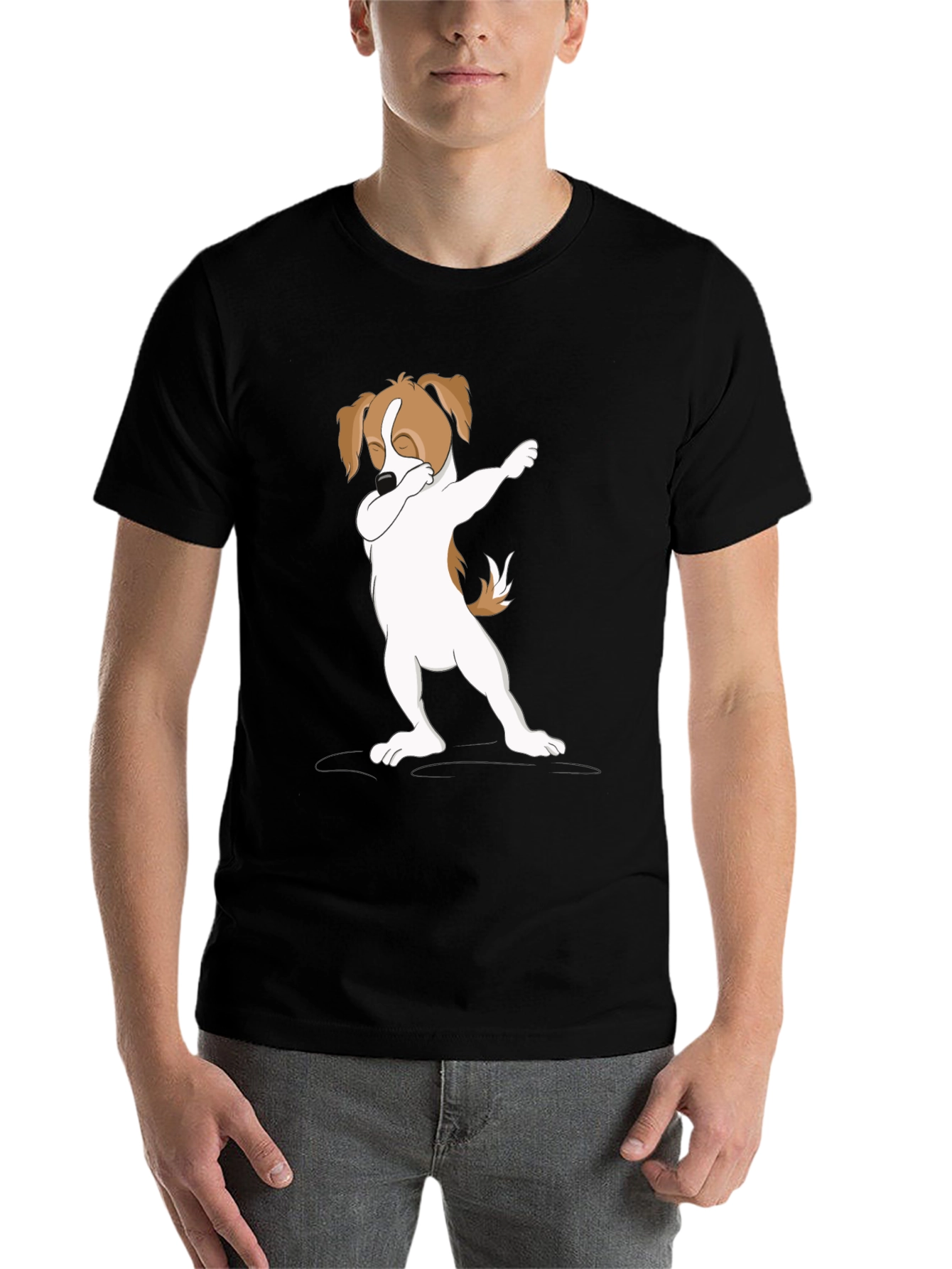 Black Dabbing Dog Graphic Tee - Stylish Casual Wear view 7