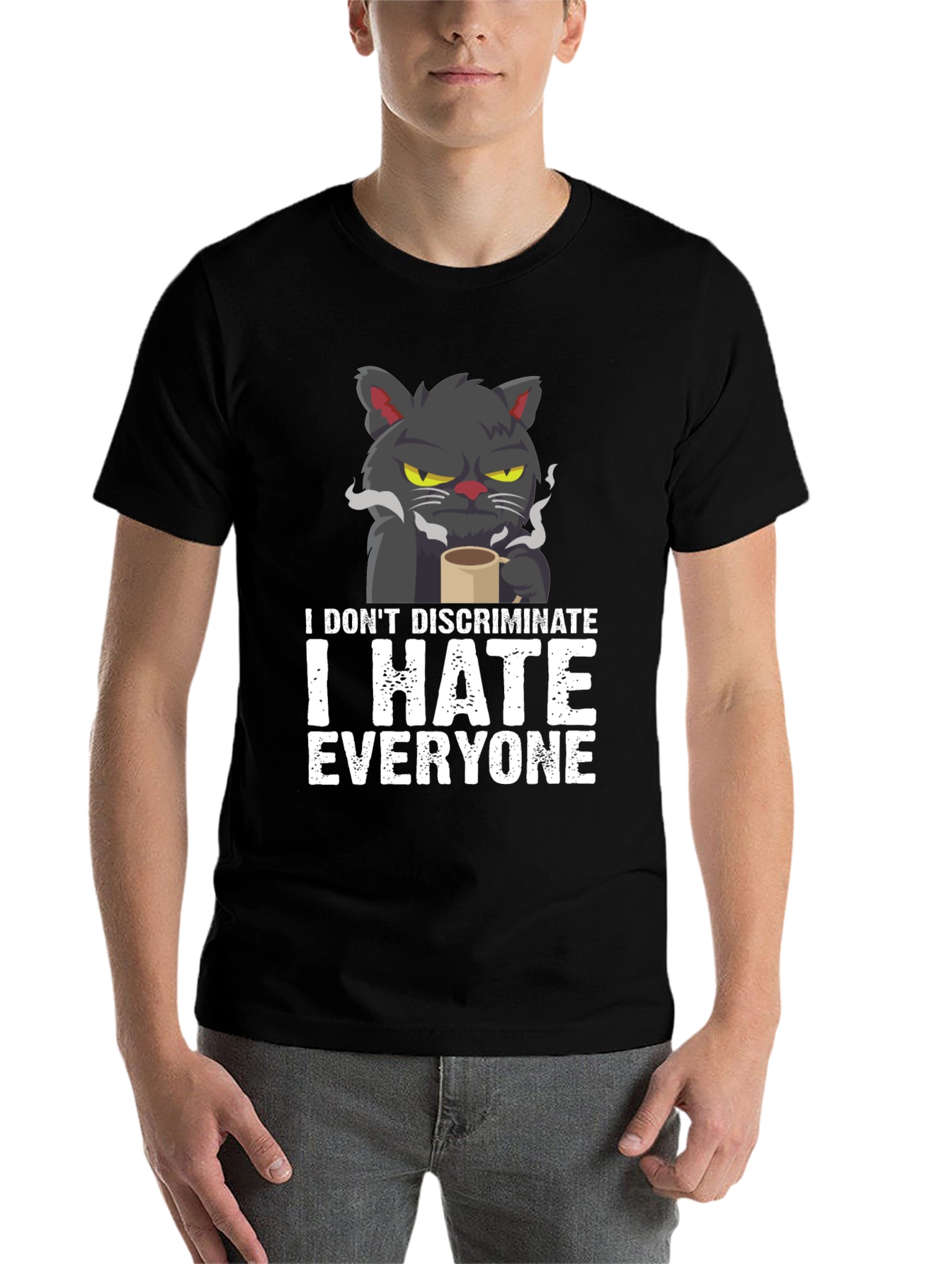 Black I Hate Everyone Cat T-Shirt view 7
