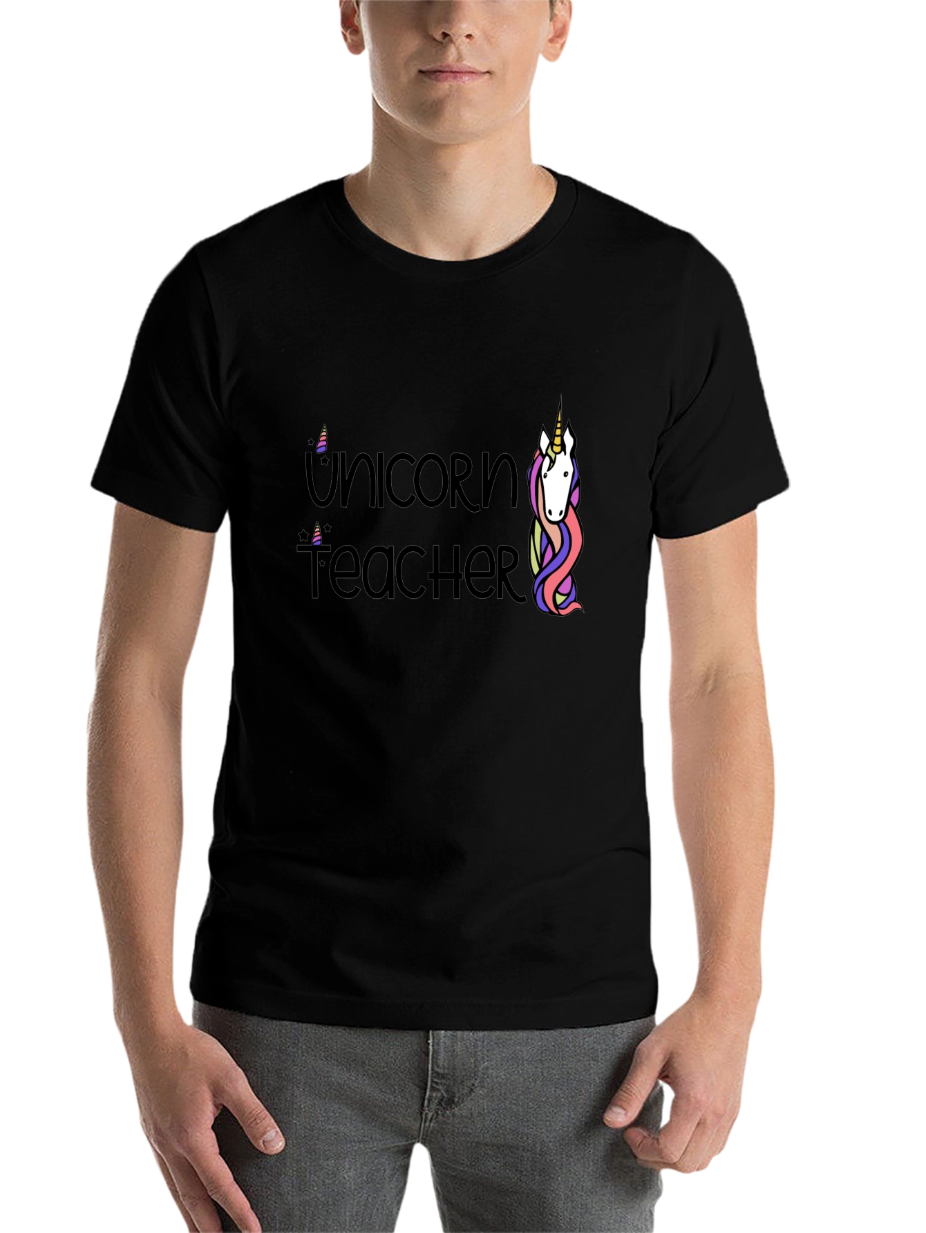 Black Unicorn Teacher Graphic T-Shirt - Black Cotton Tee view 7