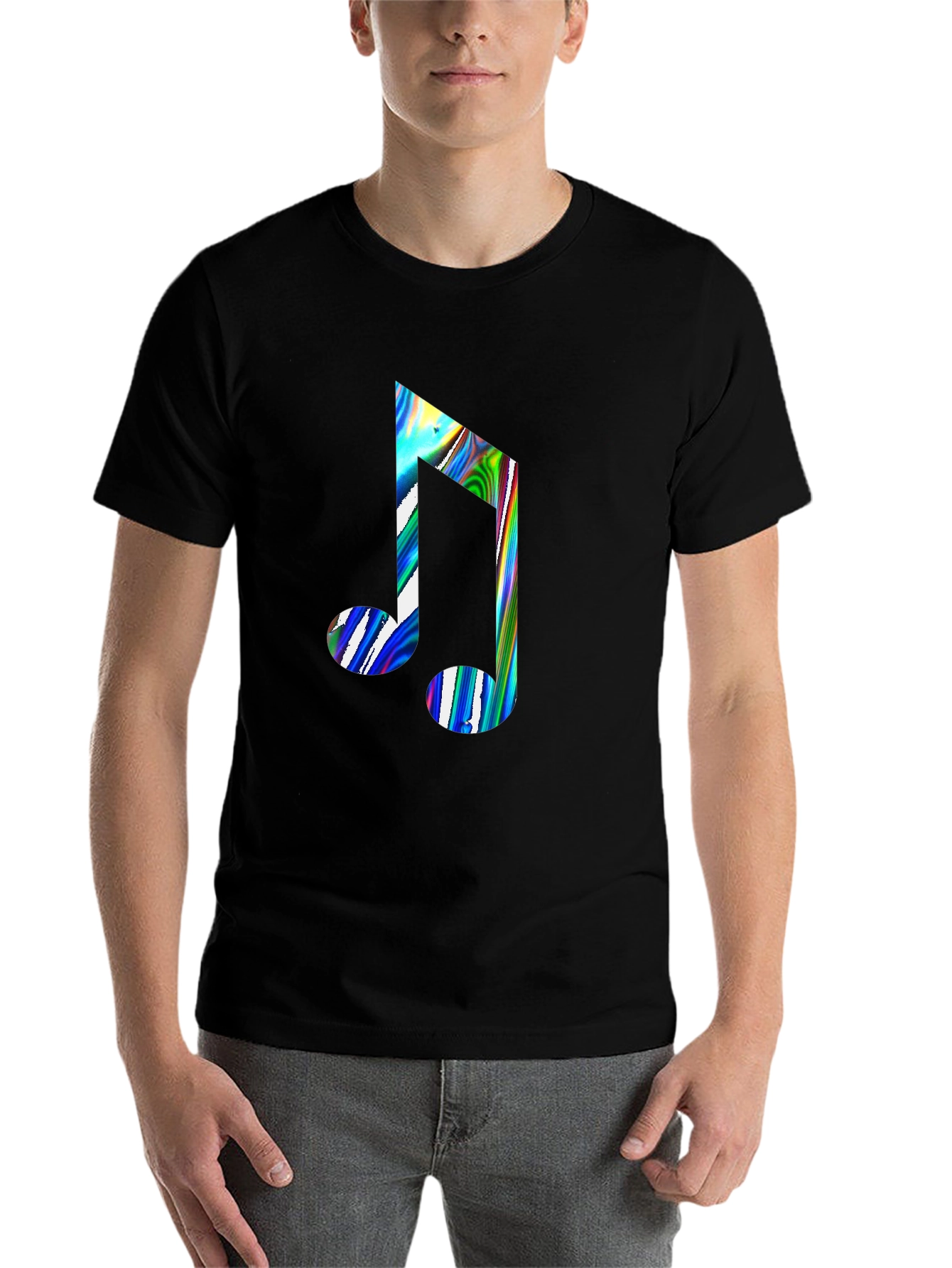 Black Music Note Graphic Print Black Crew Neck T-Shirt view 7