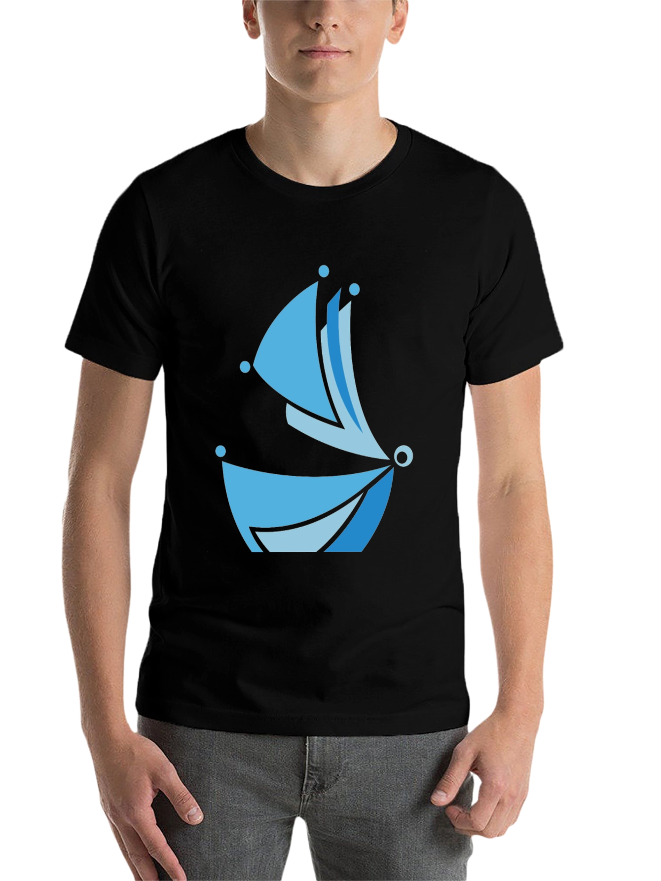 Black Blue Boat Graphic Tee - Modern Style view 7
